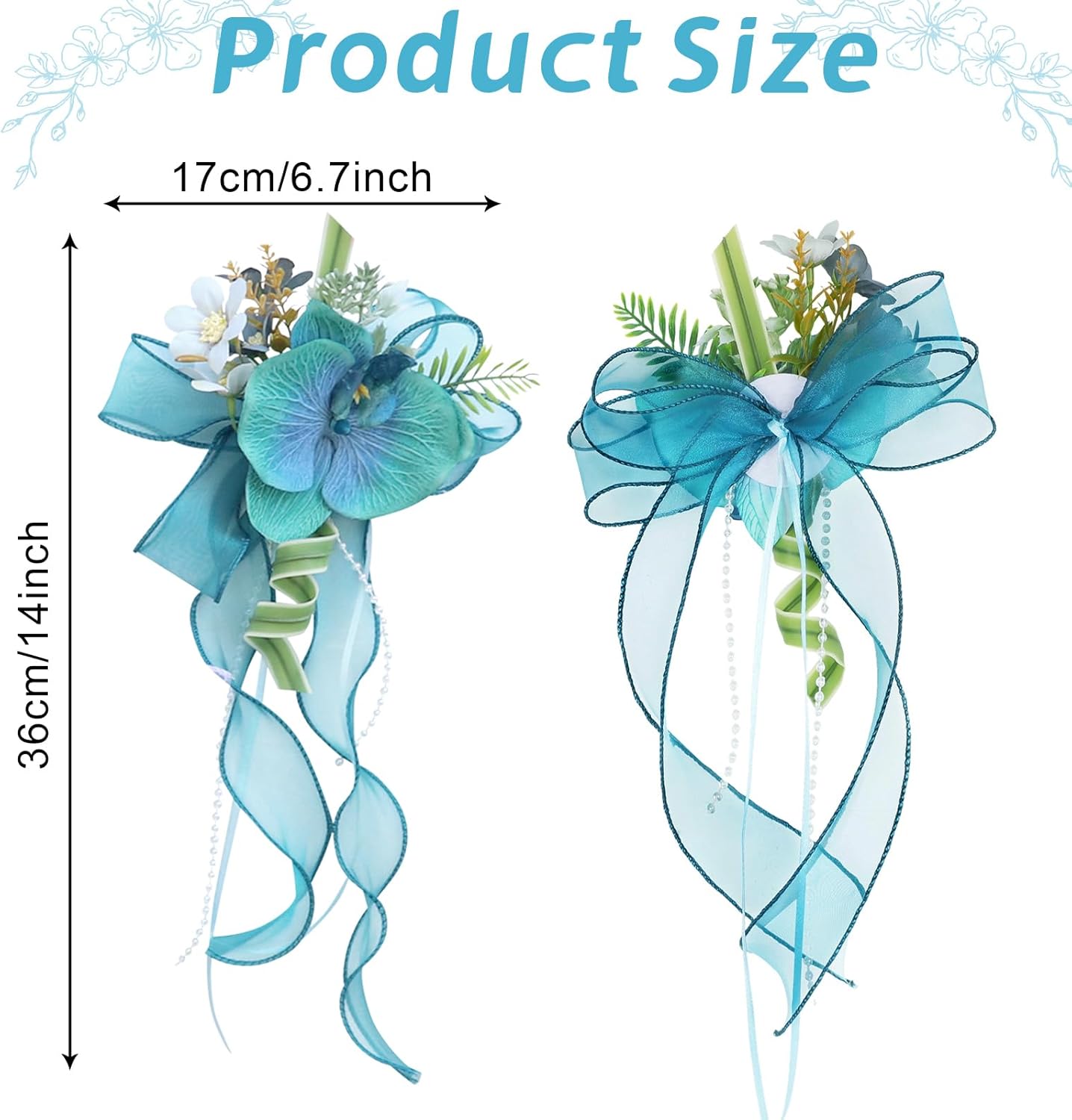 6 Pcs Wedding Aisle Decor, Artificial Blue Orchid Flowers Chair Decor Wedding Flowers Chair Back Ribbon Bow Decorations for Wedding Ceremony Party Church Event