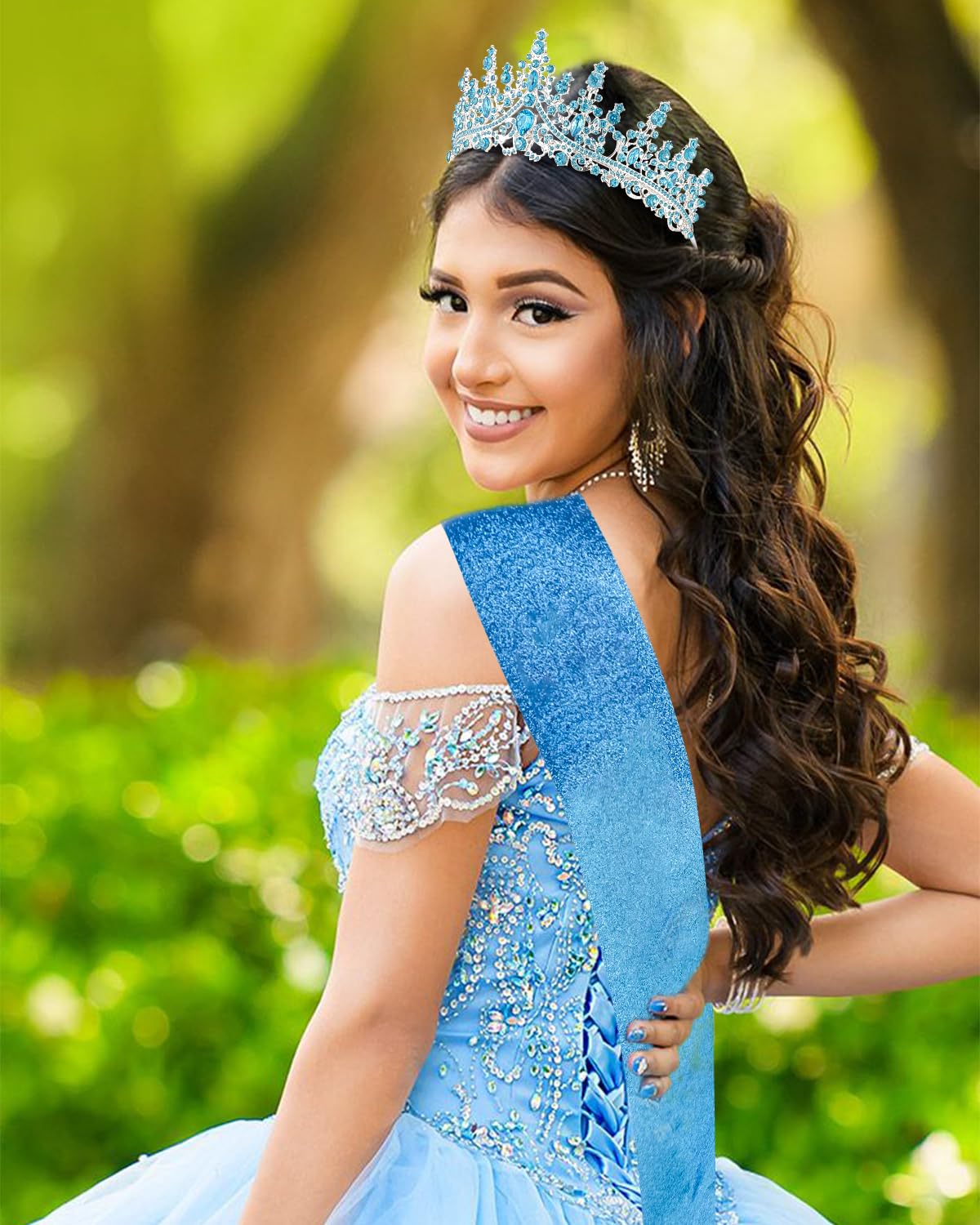 TOBATOBA Birthday Sash Birthday Crowns for Women Girls, Birthday Girl Sash and Tiara Set, Blue Birthday Crown and Sash for Women, Princess Birthday Decorations for Girls Birthday Gifts for Girls - Image 6