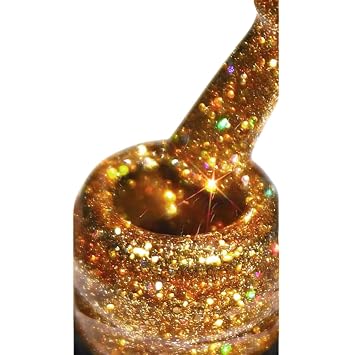 Gold Glitter Gel Nail Polish, Reflective Nail Polish, Nail Art DIY Manicure Salon, DIY Nail Design, Nail Art Gifts for Girls Women 04, 7.5ml