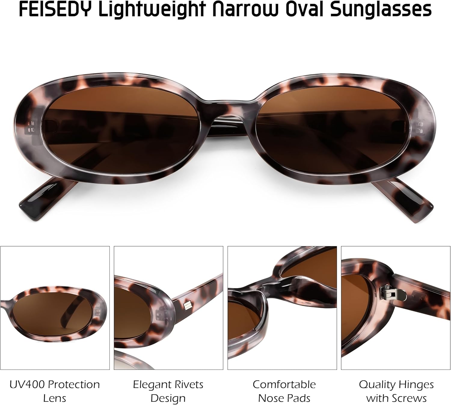 FEISEDY Retro Oval Sunglasses for Women 90s Narrow Round Lightweight Shades Y2k Trendy Sunnies B1171 - Image 4