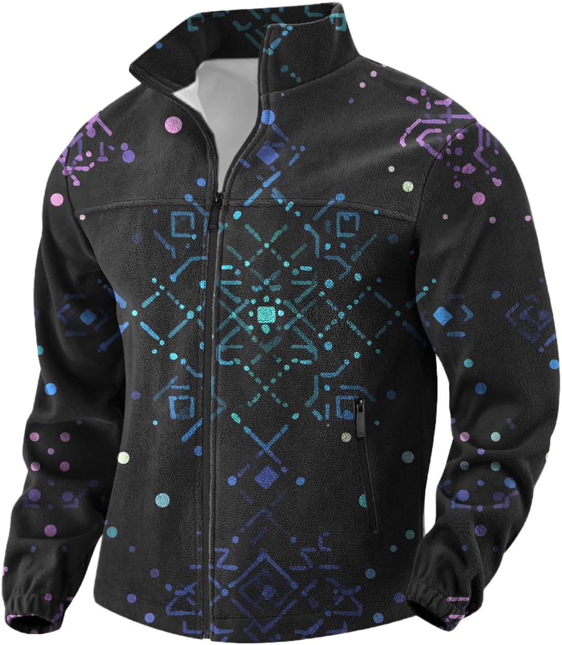 Mens Jackets Trendy Casual Graphic Print Zipper Fleece Warm Outerwear Winter Long Sleeve Outdoor Layering Clothes