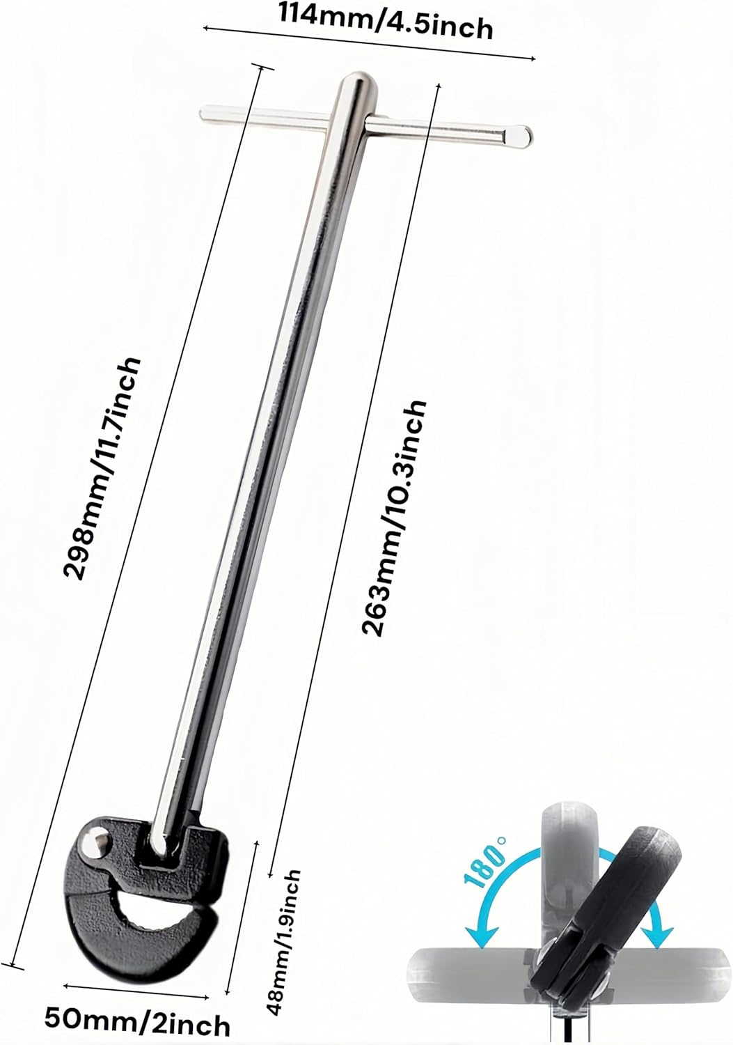 11 Inch Adjustable Basin Wrench, Long Handle Tap Nut Spanner Sink Wrench, Capacity of 0.3" to 1.1" for Fixing Back and Union Nuts Under Sink