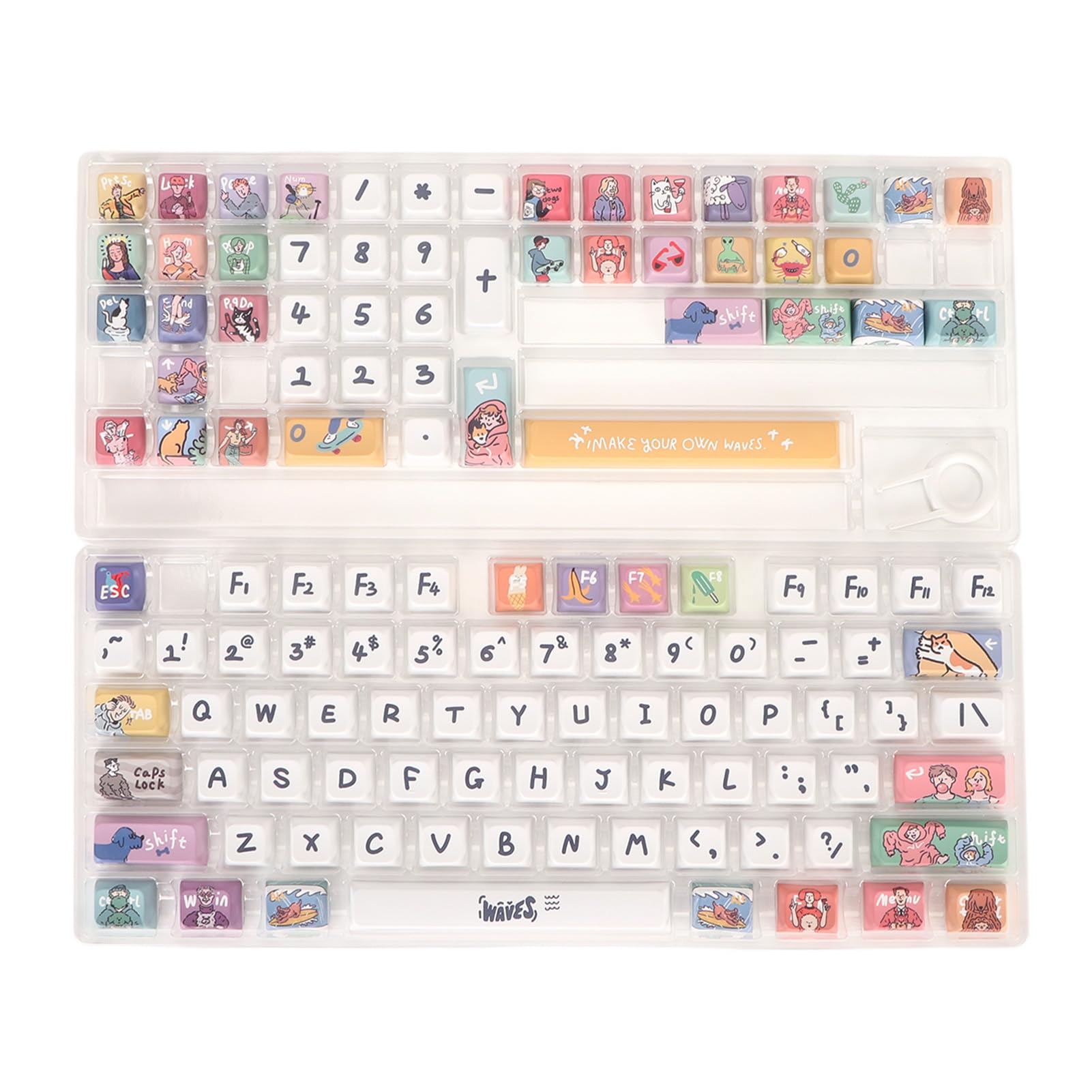 Goshyda 123 Key Mechanical Keyboard Keycaps for XDA Like Height, Ergonomic, PBT Material, Cartoon Cute, Compatible with 61/87/96/98/104/108 Mechanical Keyboards
