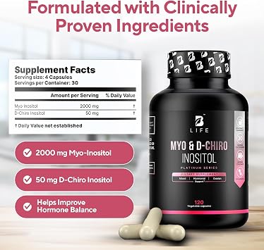 B Life Company Myo-Inositol & D-Chiro Inositol 40:1 for Women | Inositol Supplement for Women | Hormone Balance, Fertility & Cycle | Vitamin B8, Insulin & Flo Ovarian Support | 120 Caps