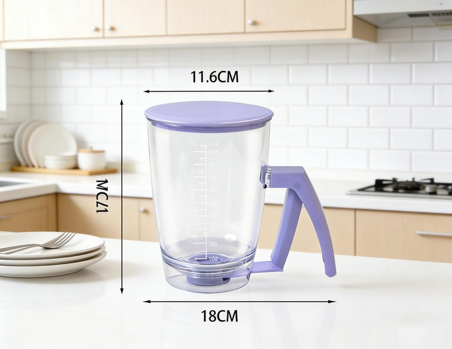 Pancake Batter Dispenser Bottle,32 Oz Batter Dispenser with Squeeze Handle for Cupcakes,Funnel Cake Batter Dispenser with Measurement Markings Silicone Brush Scraper for Waffles, Muffins (2PCS)