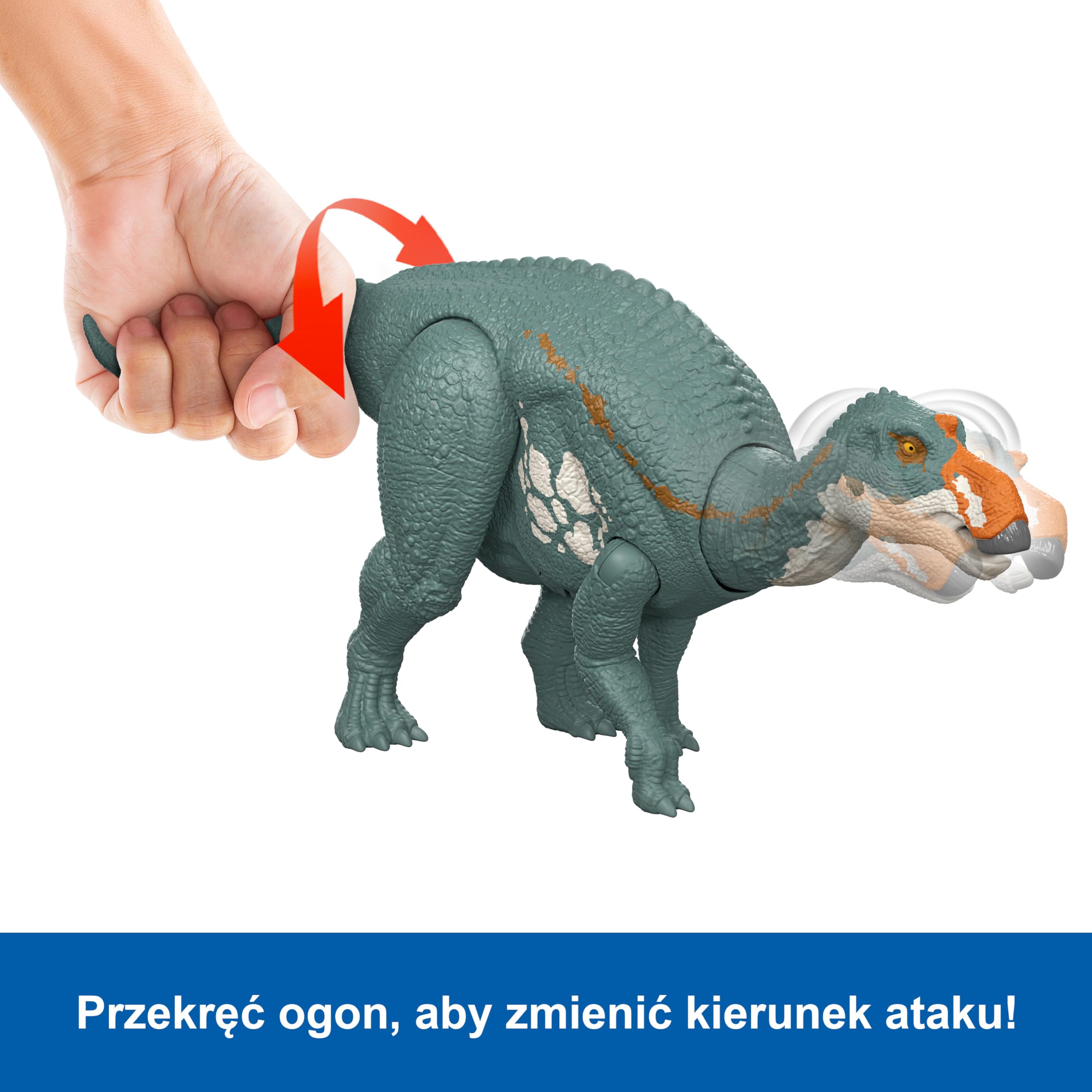 Mattel Jurassic World: Odrodzenie Majazaura Ryczący dinozaur Figurka z wielokierunkowym atakiem i dźwiękiem, do ustawiania w różnych pozach, zabawka dinozaur dla dzieci, zabawa wirtualna, JGC82