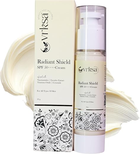 vrksa SPF 50++++ Sunscreen for Sensitive Skin | Radiant Shield Sun"s Cream with Niacinamide Licorice Extract | Broad Spect...