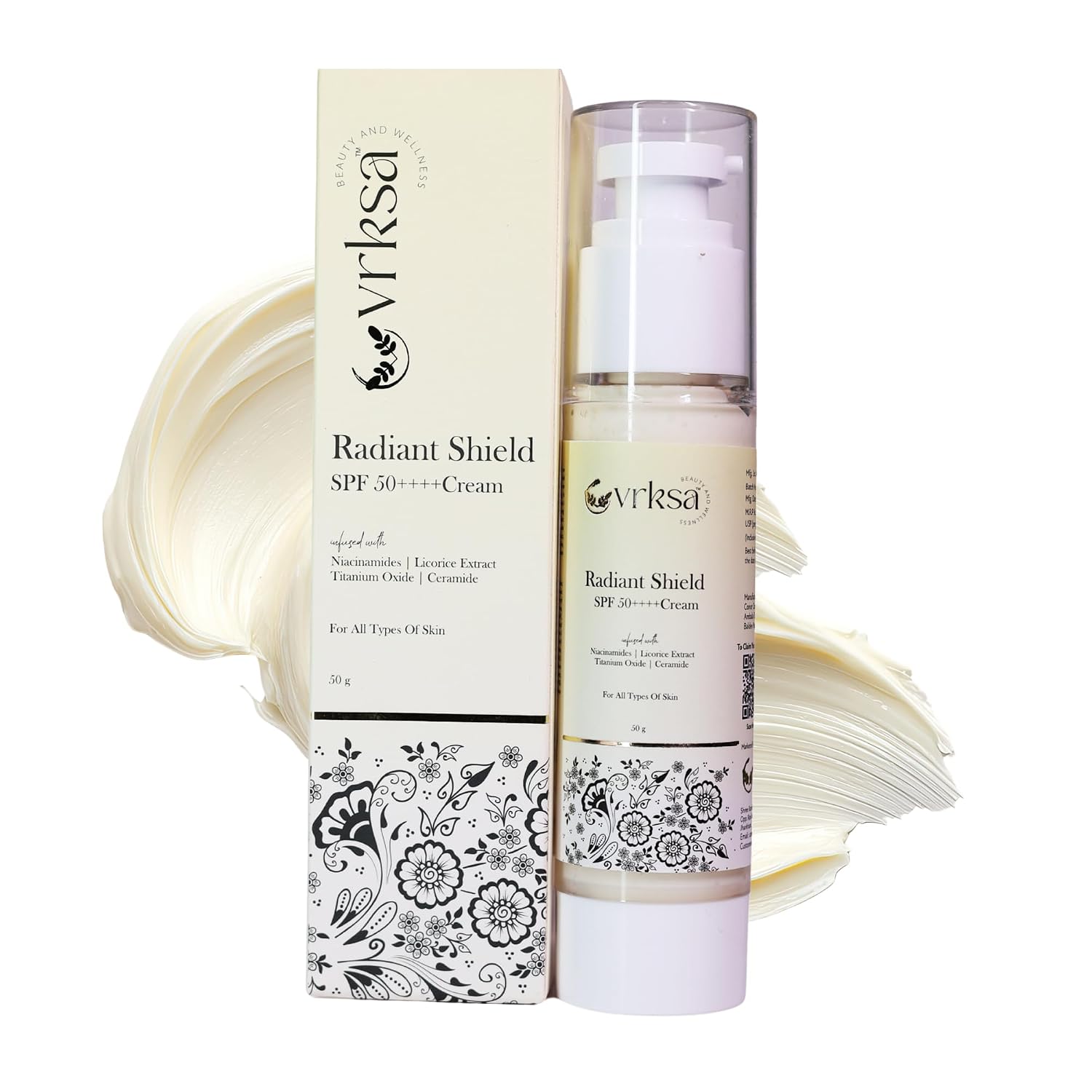vrksa SPF 50++++ Sunscreen for Sensitive Skin | Radiant Shield Sun"s Cream with Niacinamide Licorice Extract | Broad Spect...
