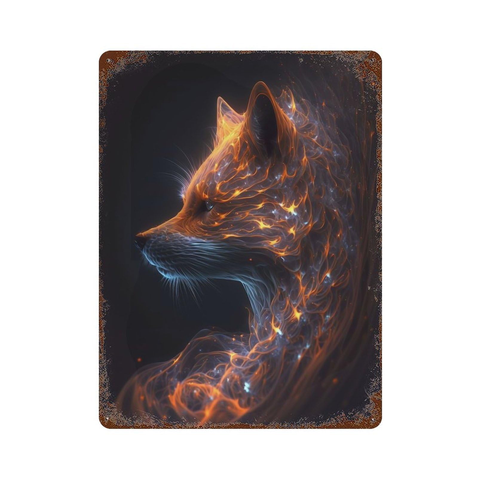 Rust Effect Galaxy Fox Animal Rustic Tin Plaque 15.7"x11.8", Classic Wall Plaque for Shed, Workshop And Garage Wall Decor