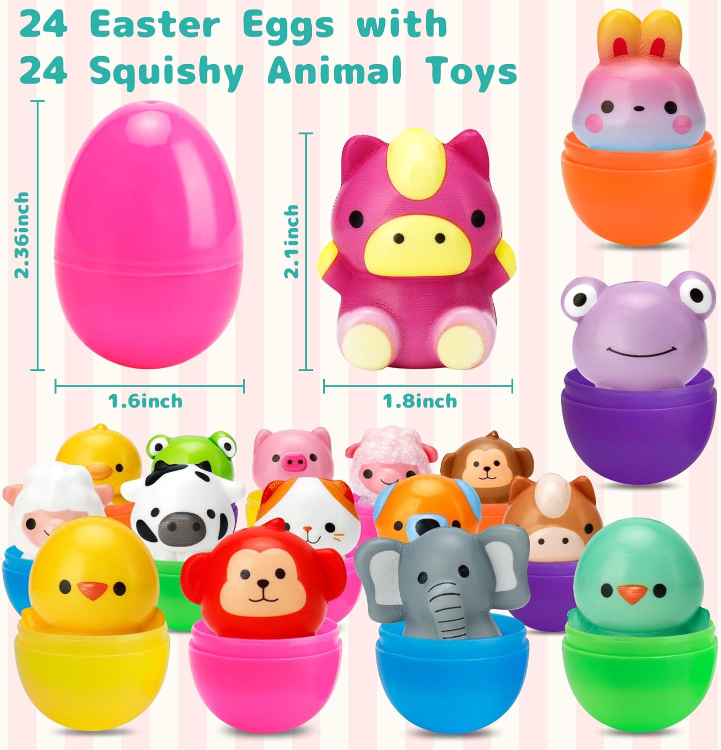 24 Pack Prefilled Easter Eggs with Animals Squishy Animal Toys for Easter Egg Hunt, Easter Basket Stuffers Fillers, Easter Party Favors, Easter Classroom Prize Supplies