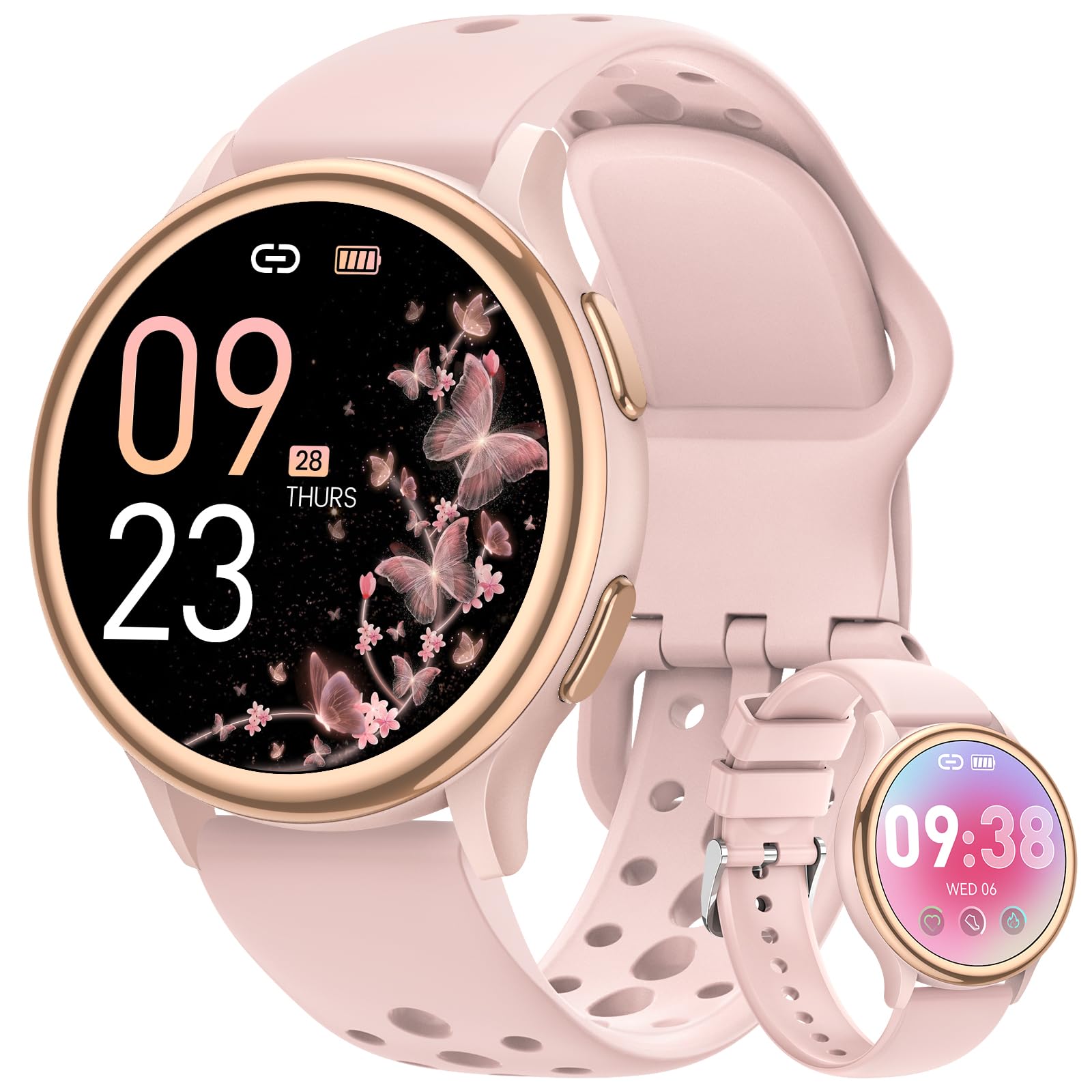 Sanorum Smartwatch Donna, 1.27" HD Smart Watch con Chiamate, Fisiologia Femminile Sonno Cardiofrequenzimetro SpO2 70+ Sportive Fitness Orologio Contapassi IP68 iOS Android Rosa
