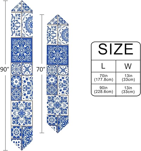 Miniatura 4 de xigua Camino de mesa de 13 x 90 pulgadas, color azul, de cerámica mexicana, antideslizante, resistente al calor, moderno, ideal para cenas,