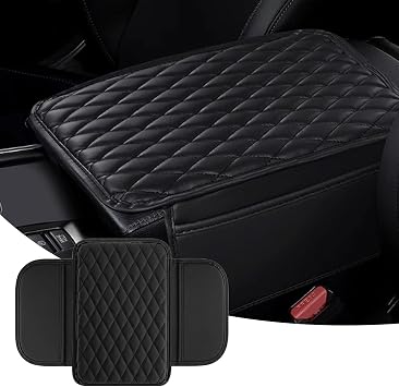 Car Center Console Cover, Upgraded Leather Arm Rest Cover for Car SUV, Car Middle Armrest Console Cover with 2 Storage Bags Scratch Resistant Waterproof Universal Car Accessories Black