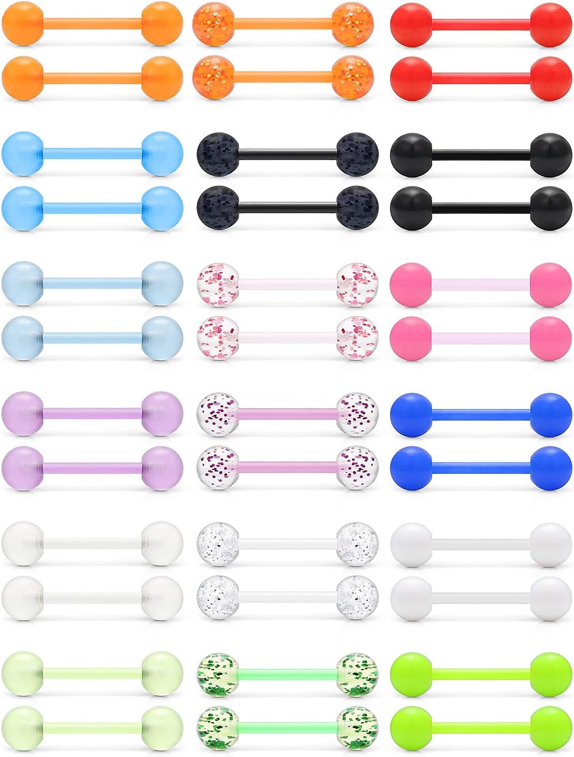Ruifan 14G 16mm Glow in The Dark Flexible Acrylic Straight Tongue Nipple Ring Retainer Piercing