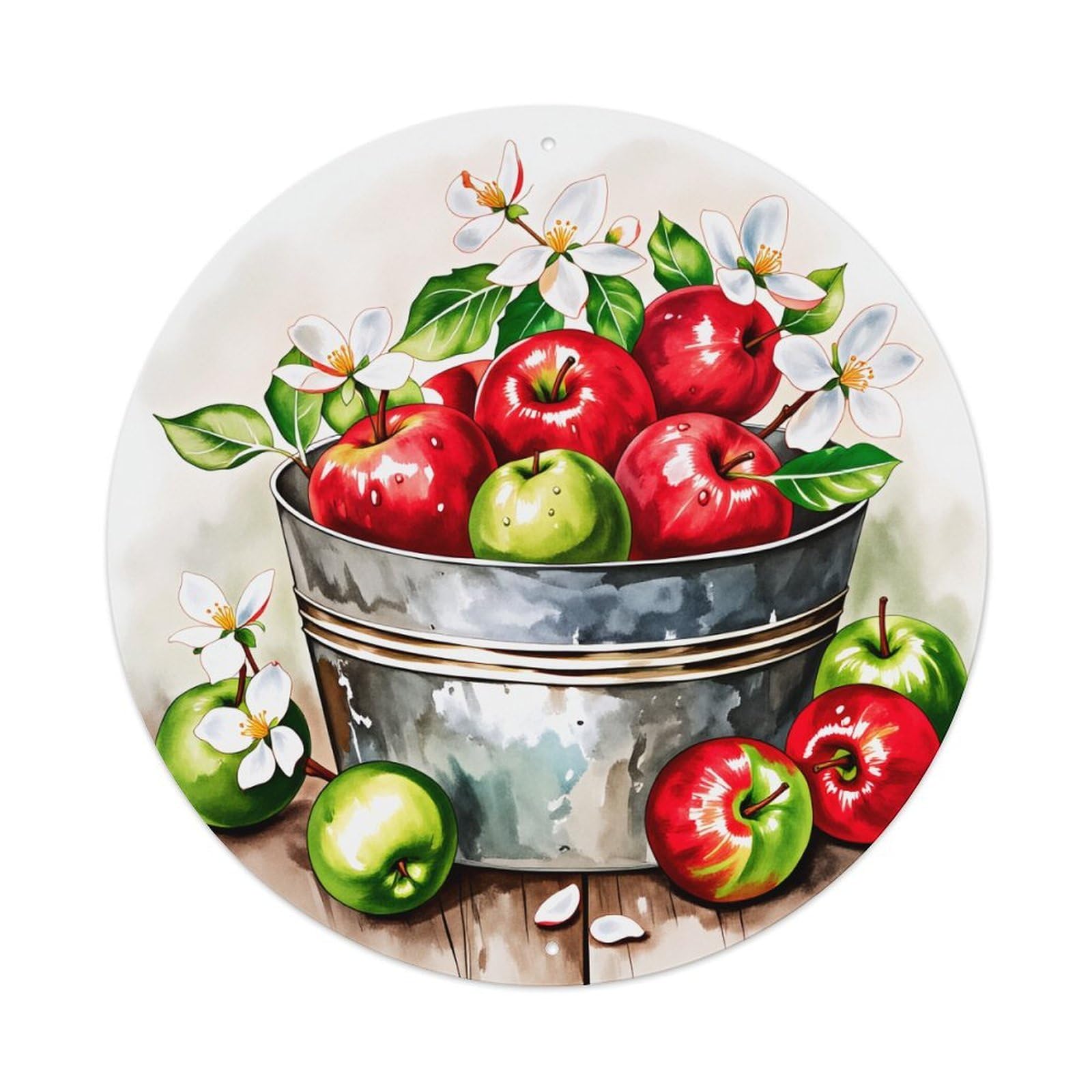 Apple Blossom Bucket Still Life Metal Tin Sign Vintage Garden Bedroom Cafe Bar Man Cave Home Wall Decor Metal Poster 8x8 inches