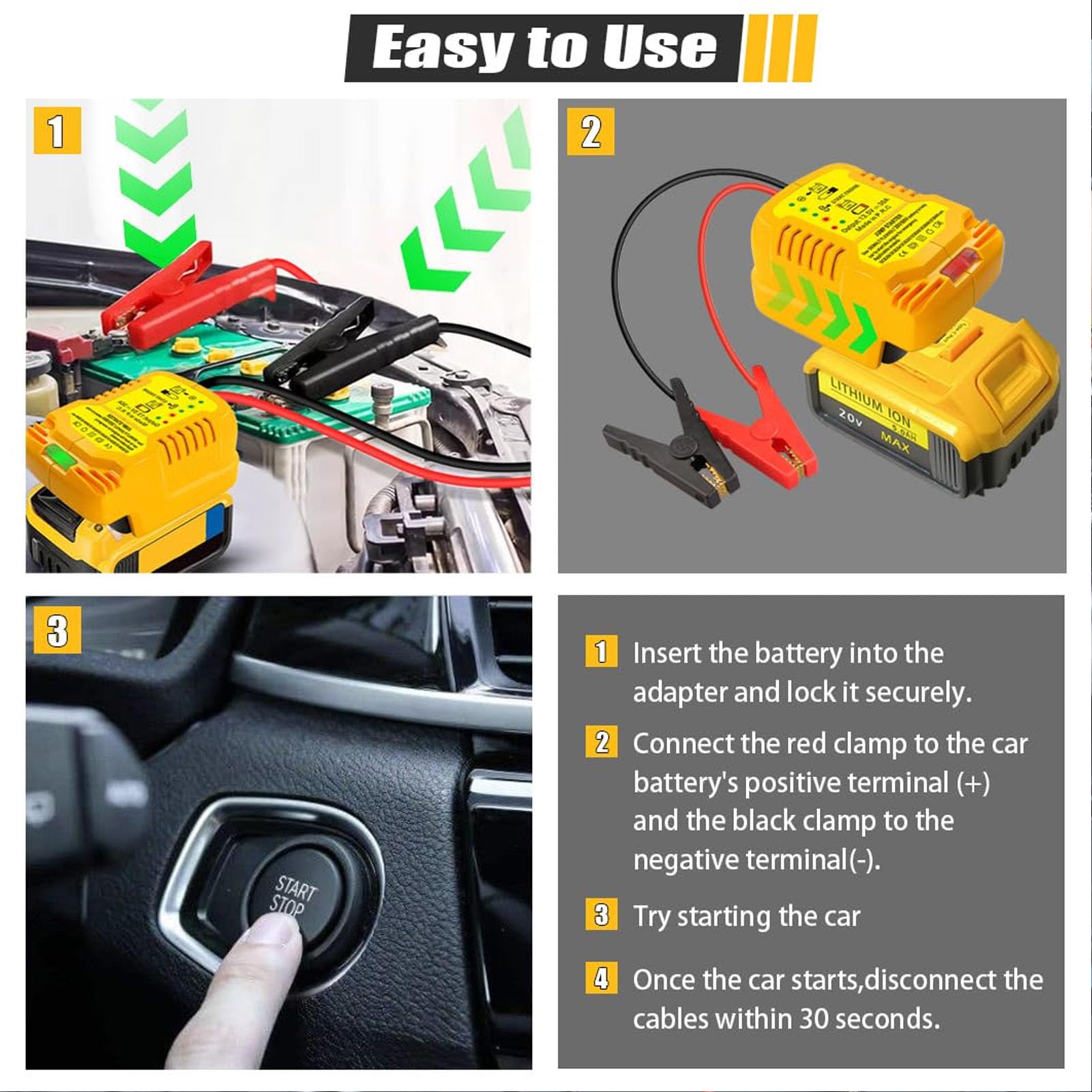 Chargeur de Remplacement de Batterie 20 V, Adaptateur de Démarreur de Voiture 12 V avec Câbles de Démarrage de Batterie, Mini Chargeur Rapide Portable pour Batterie 20 V/60V