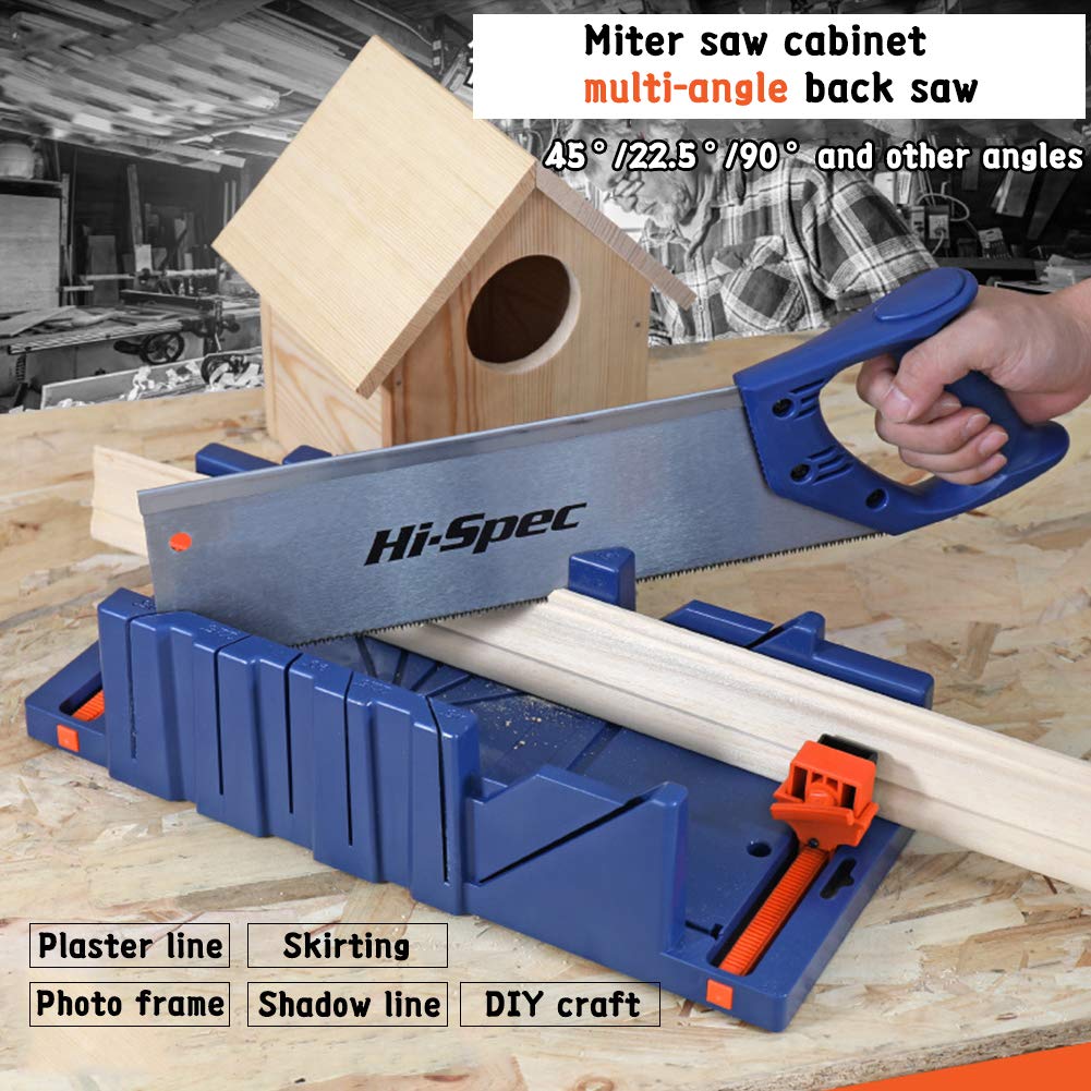 Voefen Woodworking Cutting Saw Mitre Box with Back Saw, Hardened ABS Wood Saw Holder Box, 12