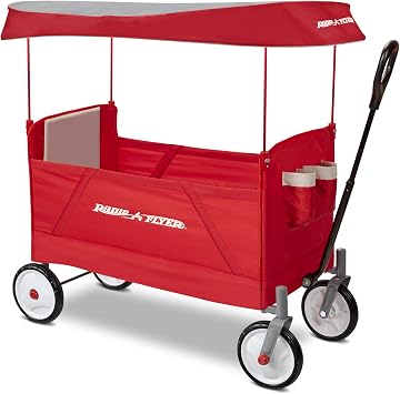 Radio Flyer 3957A EZ Wagon with Canopy, Folding Trolley for Kids, Garden and Cargo cart, Ages 1.5+, Red