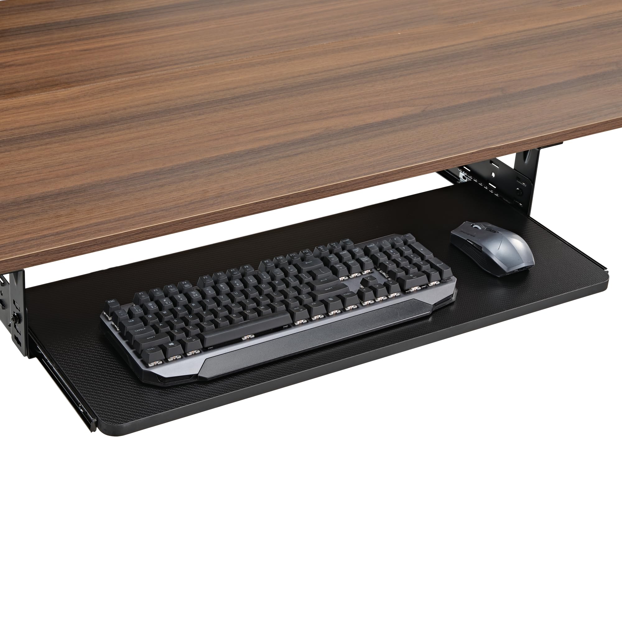 EUREKA ERGONOMIC Support Clavier Coulissant Réglable sous Bureau, Plateforme Coulissante 71 x 28 cm pour Clavier et Souris, Tiroir en Bois pour Bureau à Domicile, Noir