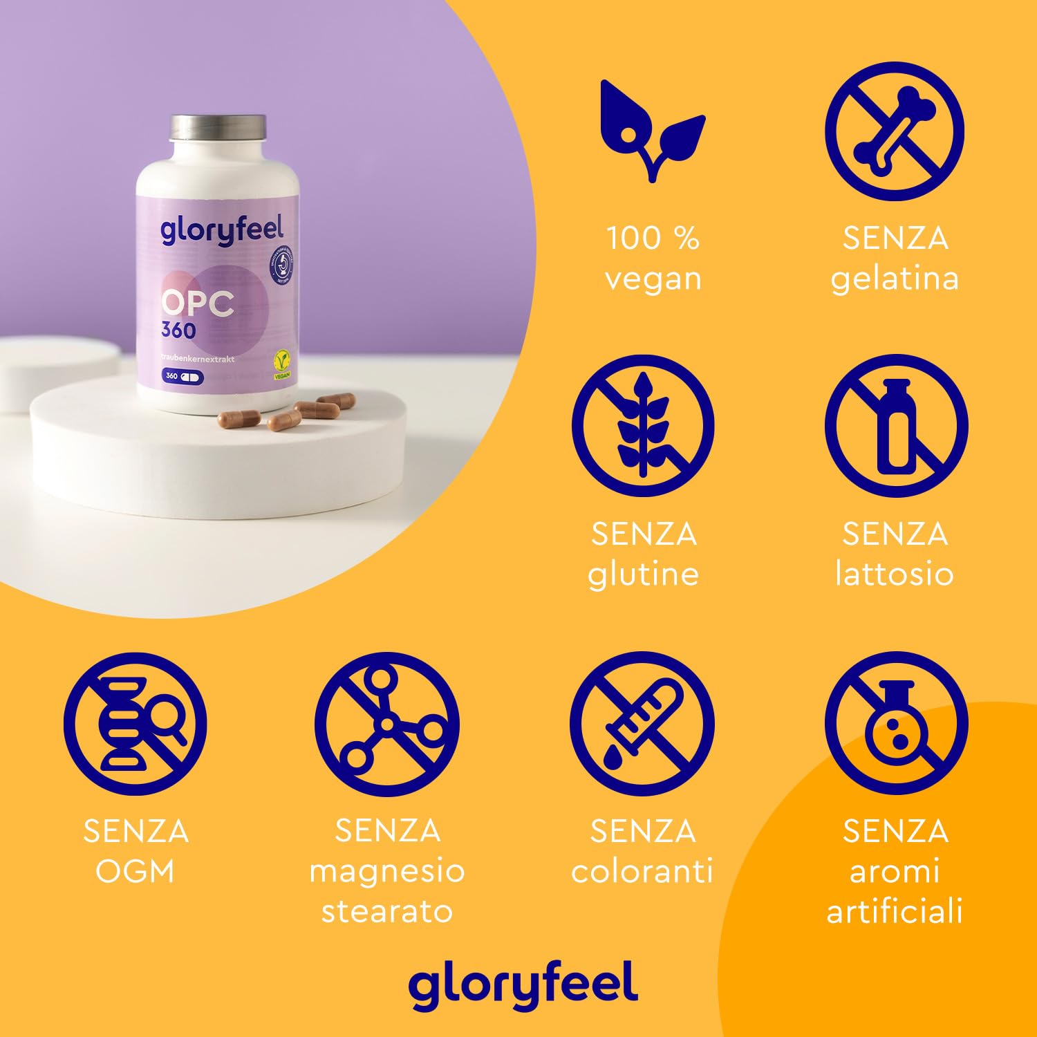 Integratore OPC, Estratto di semi d'uva con Vitamina C, 360 Capsule Vegan, 631mg di OPC puro da Uve Francesi, Antiossidante per Circolazione, Proantocianidina Oligomerica
