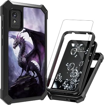 for BLU Studio Mini 2023 Phone Case,with Screen Protector Rugged Dual Layer Protection Cover Shockproof Corner Silicone Bumper Phone Case for BLU Studio Mini 2023,Big Purple Dragon