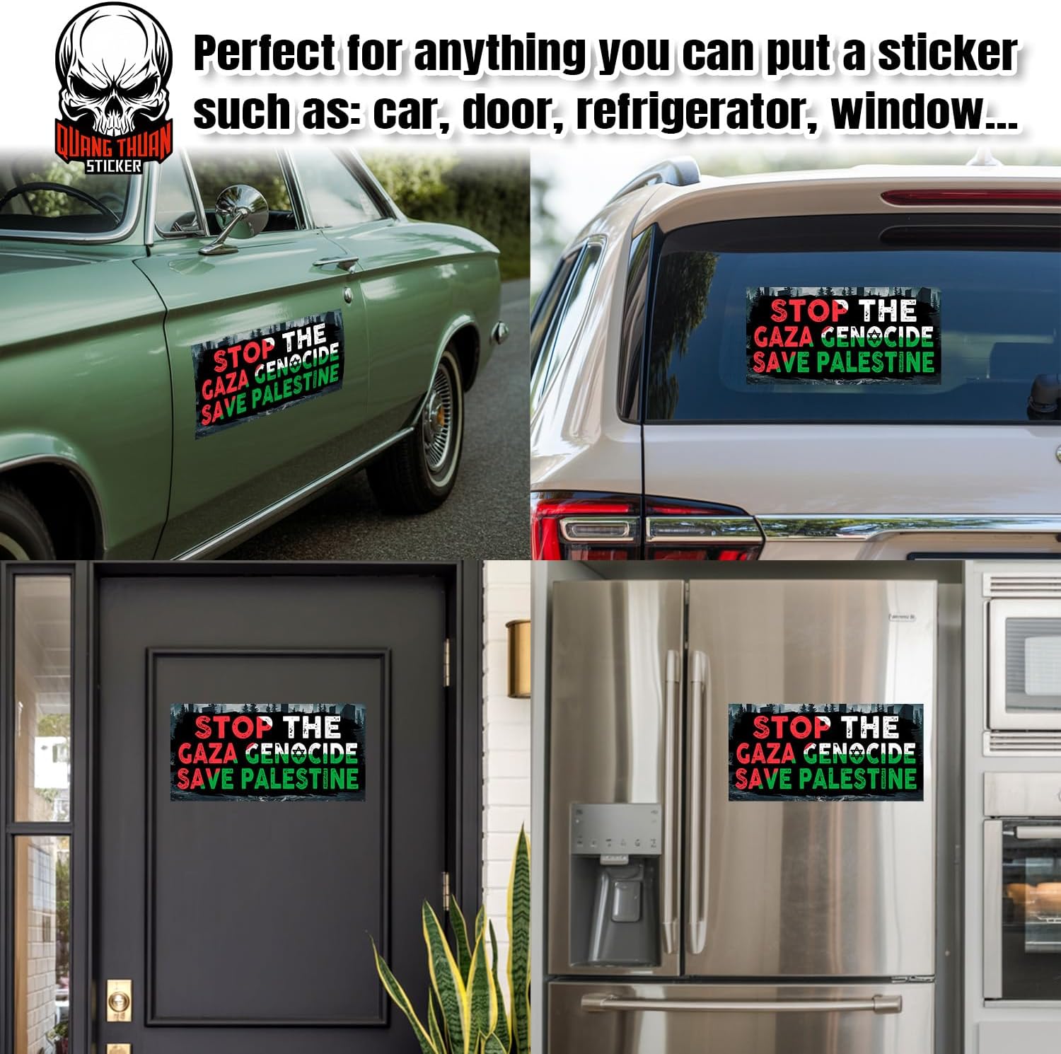 (4Pcs-7.5x3.75in) Stop The Gaza Genocide Save Palestine Bumper Sticker Free Palestine Freedom F.uck Israel Waterproof Vinyl Sticker for Trucks Vans Cars