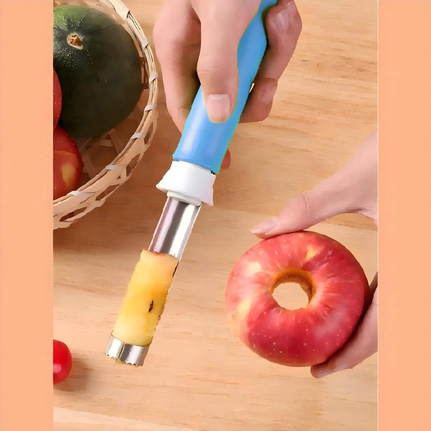 2 in 1 Stainless Steel Fruit Vegetable Corer Peeler Kitchen Tool (Blue) image 3