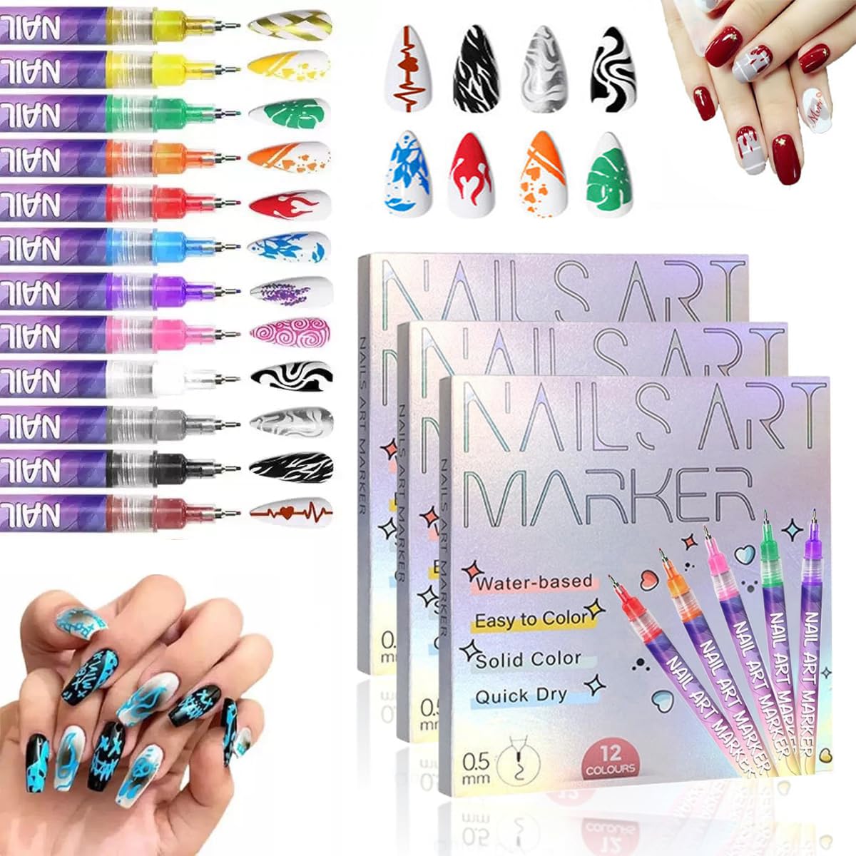 12 Color Nail Art Pens Set, 3d Nail Art Pens, Nail Art Markers, Nail Marker Art Set, Nail Art Pens For Painting Nails, Nail Markers Quick Drying (3)