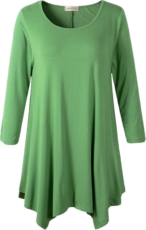 LARACE Women Plus Size 3/4 Sleeve Tunic Tops Loose Basic Shirt (1X