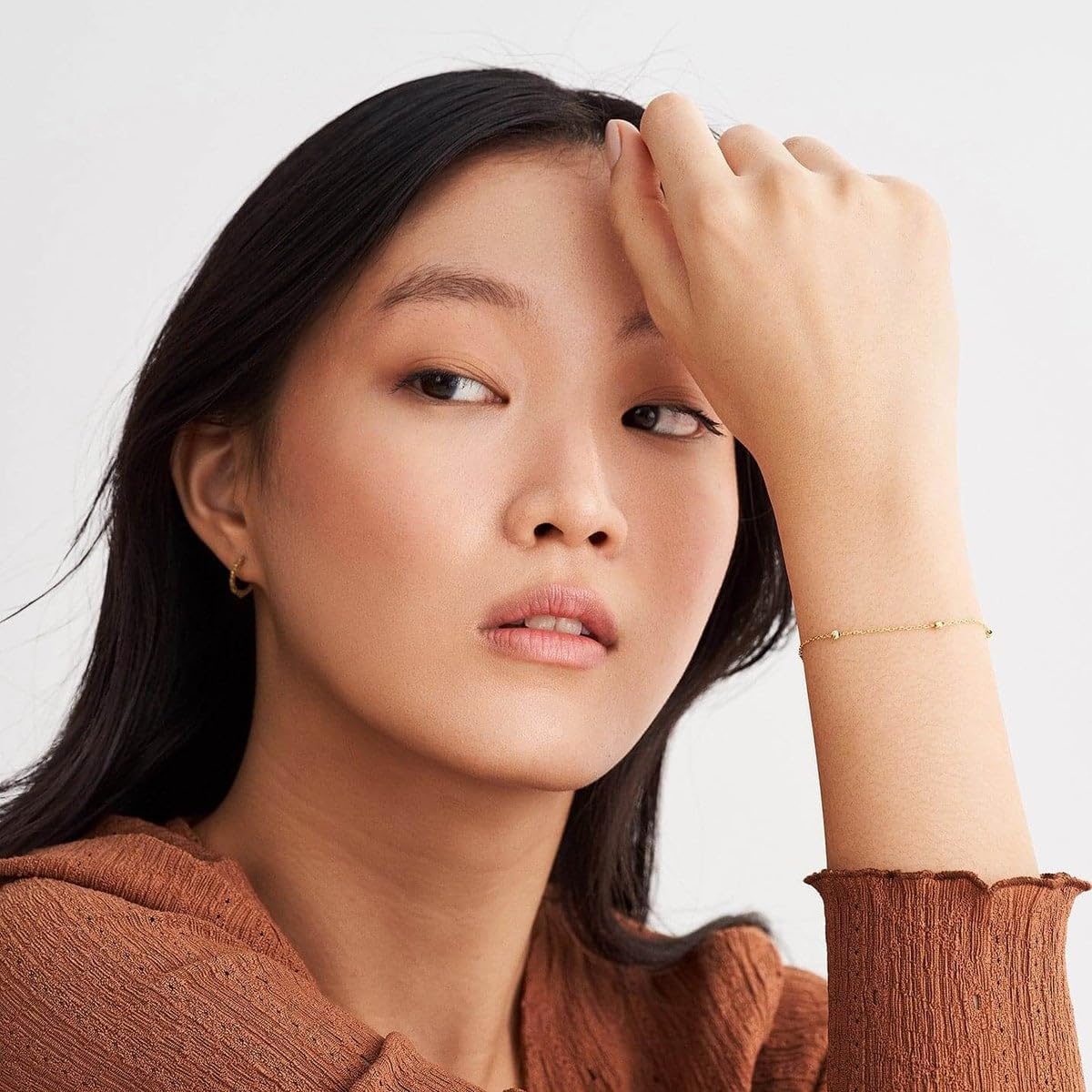 Gelin Station Bracelet in 10K or 14K Solid Gold | Bead Station Chain Bracelet for Women