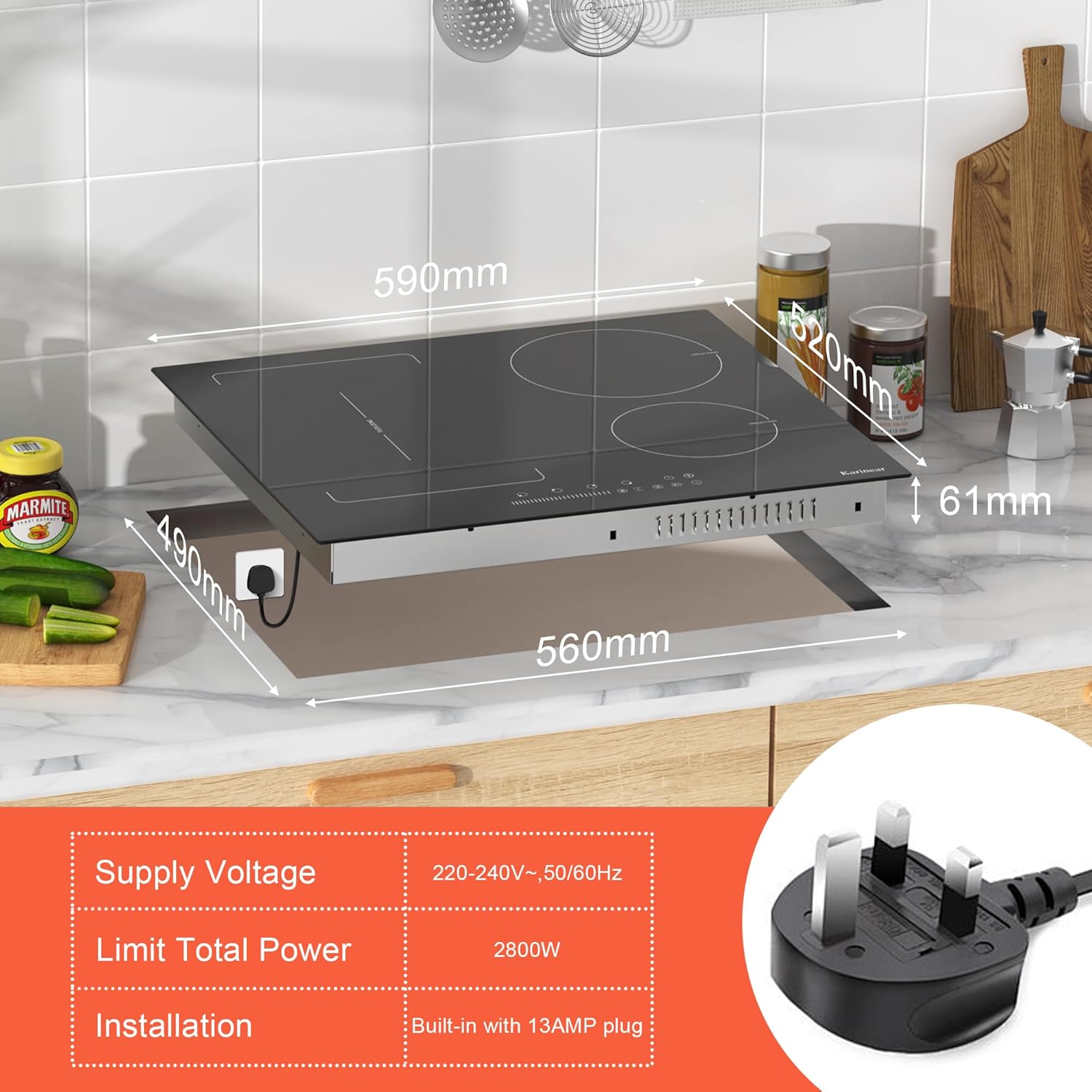 Diagram showing power distribution across the induction hob's cooking zones, including the Flex Zone.