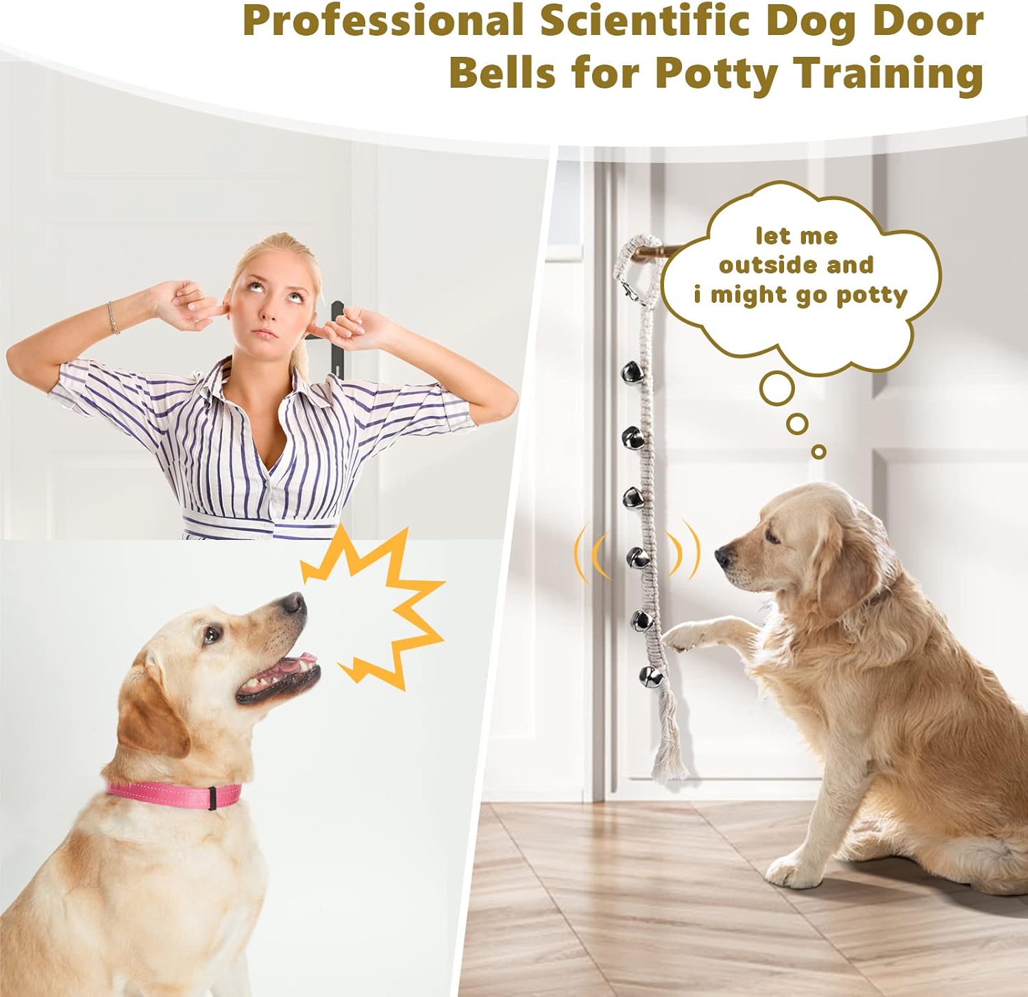 Dog Door Bell for Potty Training & House Training,Bells for Dogs to Ring to Go Outside,Puppy Supplies Dog Training Bell,Premium Quality Woven Cotton Rope Doorbell for Small Medium Large Dogs : Pet Supplies