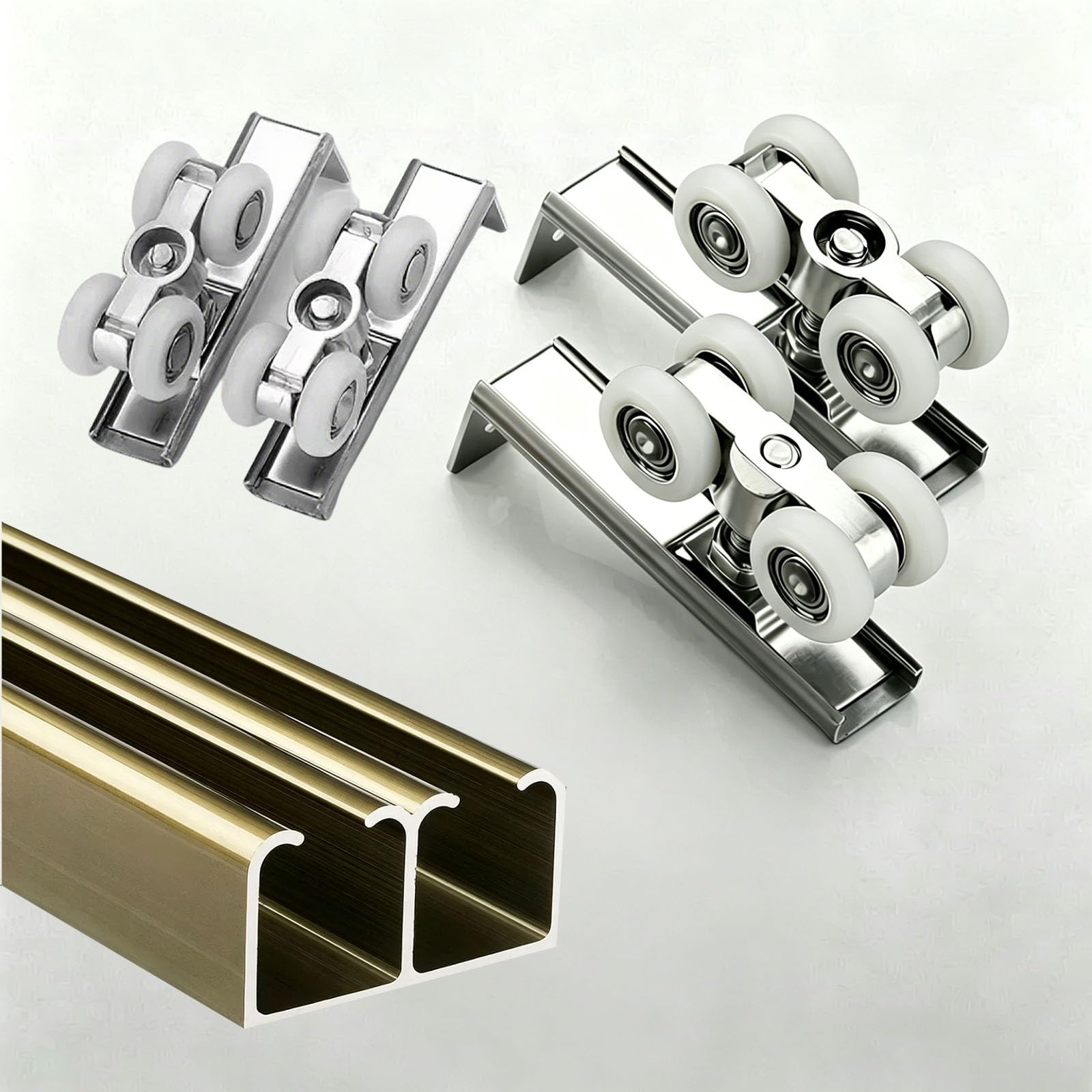 HDYZJQ Aluminum Bypass Doors Track for Cabinets Patio Bathroom Garage, Top Mounted Dual Sliding Closet Door Track Replacement, Box Rail with Soft Close(Champagne,40 in/101.6 cm)