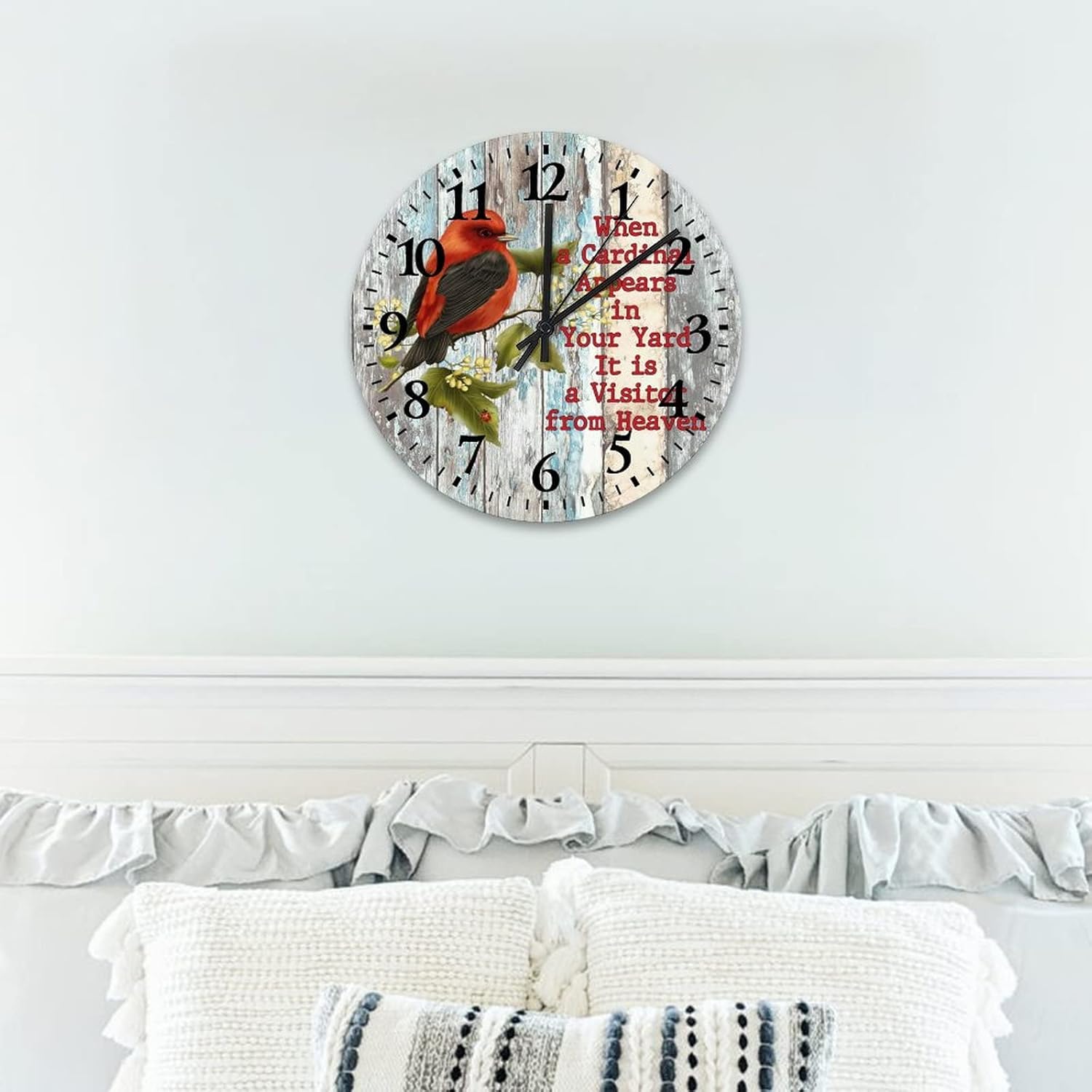 Clock Wooden When A Cardinal Appears in Your Yard Its A Visitor from Heaven Living Room Clock Silent Non-Ticking Arabic Numeral Memorial Christmas Round Clock for Home Office School 12 Inch