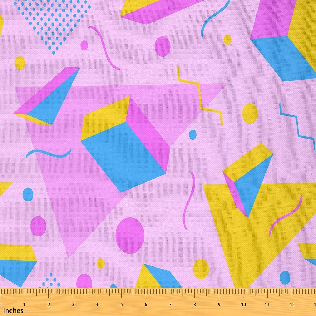Upholstery 80s 90s Memphis Fabric by The Yard, Memphis Geometric Decorative Fabric for Upholstery and Home DIY Projects, Retro Fashion Style Waterproof Outdoor Fabric, 2 Yard, Pink Yellow