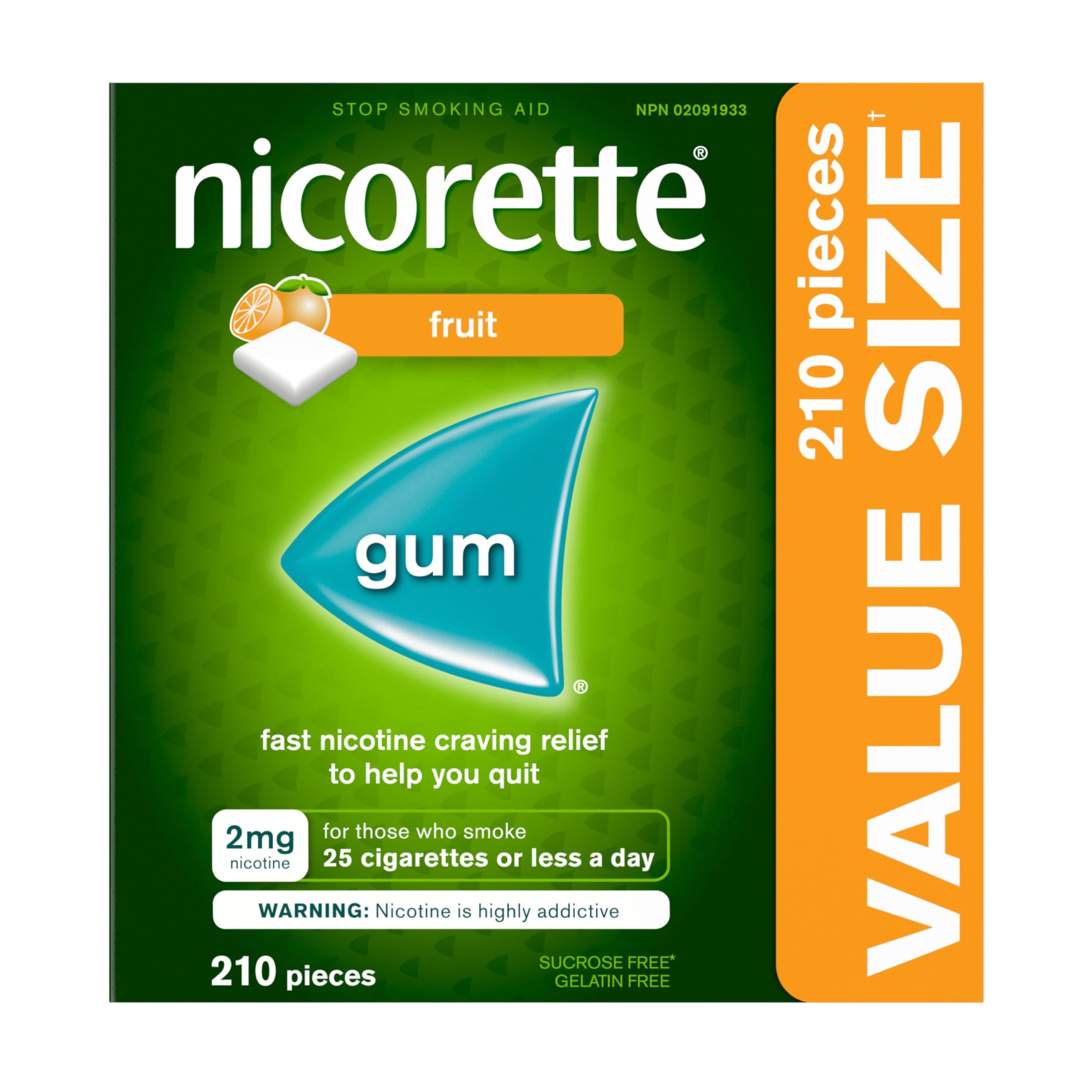 Nicorette 2mg Nicotine Gum Fruit – Quit Smoking Aid, NRT, 210