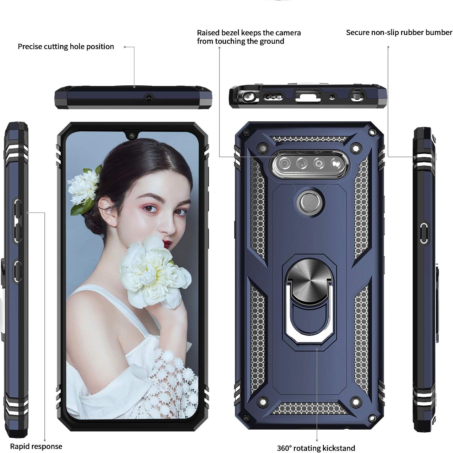 LeYi Compatible for LG K51 Phone Case, LG Reflect Case, LG Q51 Case with [2 Pack] Tempered Glass Screen Protector, [Military-Grade] Case with Magnetic Ring Kickstand for LG K51, Blue