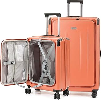 Carry On Luggage, 20Inch & 29 Inch Top Opening Airline Approved ABS+PC Hard Shell Suitcases with Silent Wheels, TSA Lock,Front Pocket and Wet-dry Separated Six-piece Set (AD Orange, 20Inch & 29 Inch)