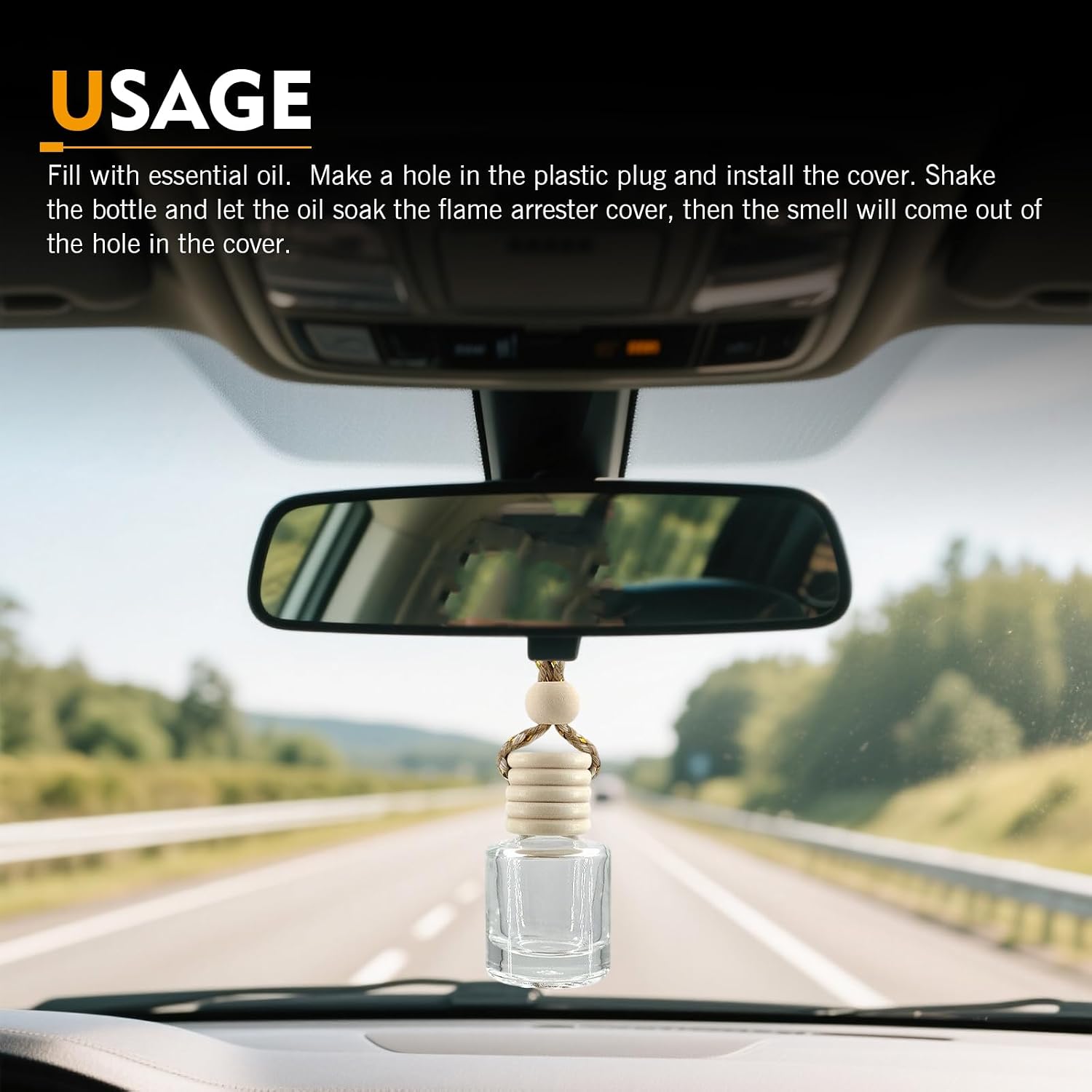 10 PCS Car Diffuser Air Freshener Bottles with Hanging Rope, 8 ML Refillable Empty Glass Essential Oil Diffuser Vent Clip & Wooden Caps Sticks, Universal Aromatherapy Diffusers for Most Cars
