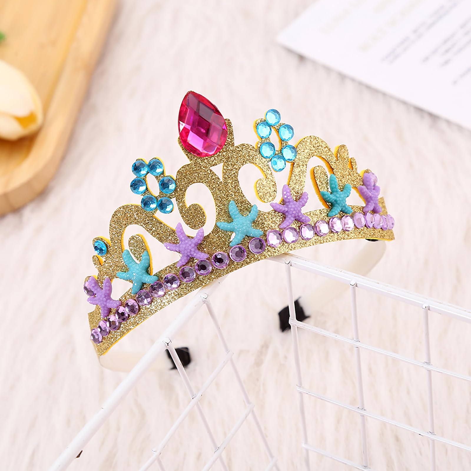 2 Pezzi Cerchietti per Capelli Bambini, Cerchietti di Glitter, Cerchietti Glitter per Capelli, Plastica Princess Tiara Hairband per Carnevale, Festa a Tema, Giochi Travestimento (Oro, Viola)