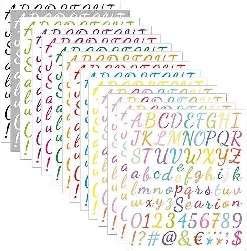 14 hojas de letras de números coloridos, 1064 calcomanías del alfabeto, letras autoadhesivas, calcomanías de vinilo del alfabeto, calcomanías del