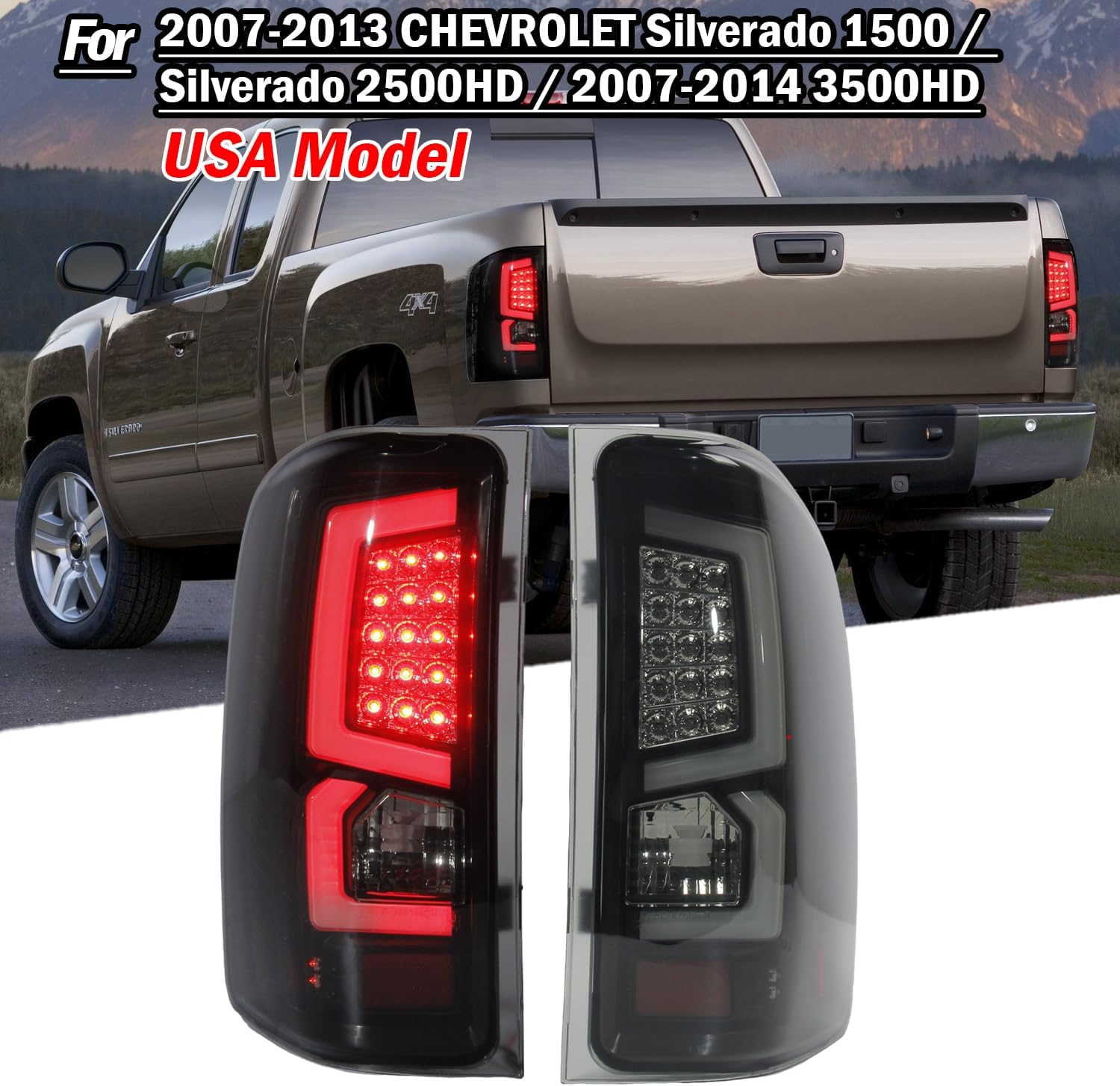 LED Tail Light for Silverado 1500 2007-2013 wiht Turn Signal, Driving Light Rear Taillight Assembly Upgraded Rear Brake Lights