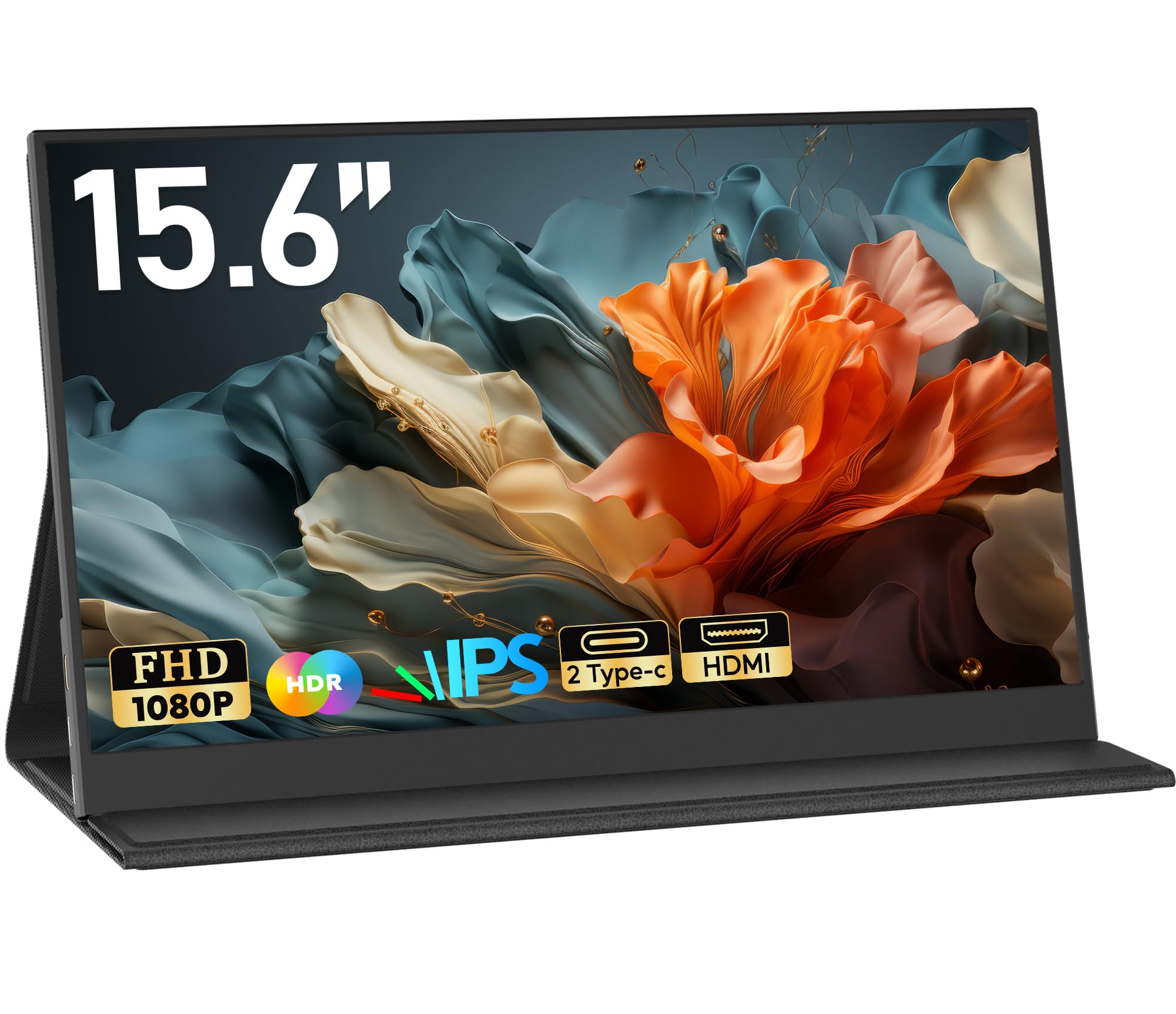 HONGO Monitor Portatile, Schermo Portatile 15,6" 1920x1080 FHD, Doppi Altoparlanti Integrati Portable Monitor per PC Laptop Mac PS3/4/5/X-BO, HDR Eye-Care Smart Display IPS, Supporto Tipo C/USB C HD