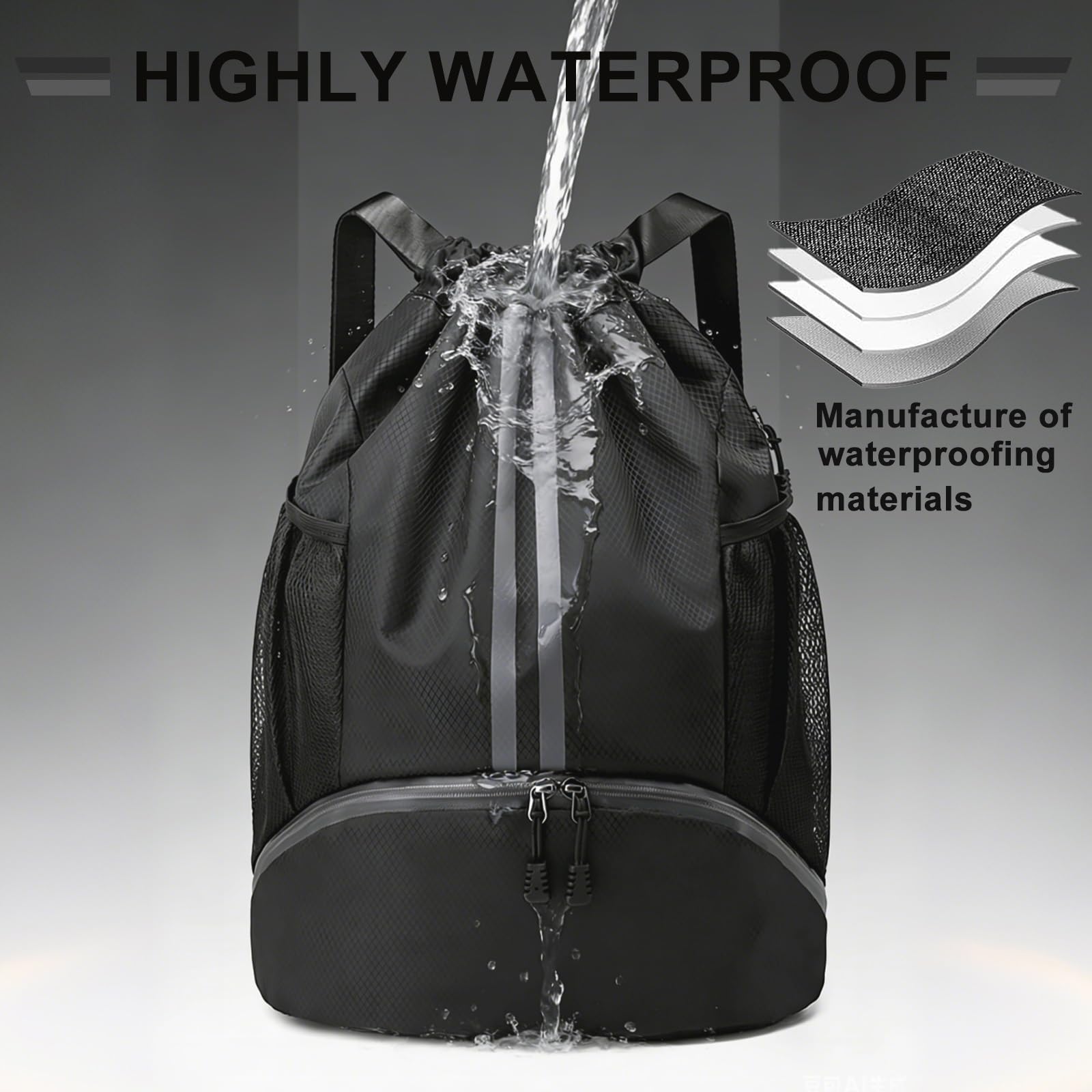 HAOXYO Mochila Gimnasio Hombre, Bolsa Gimnasio Impermeable con Compartimento para Zapatos – Mochila Gym Hombre Ligera para Natación, Baloncesto, Fútbol. Negro — view 6