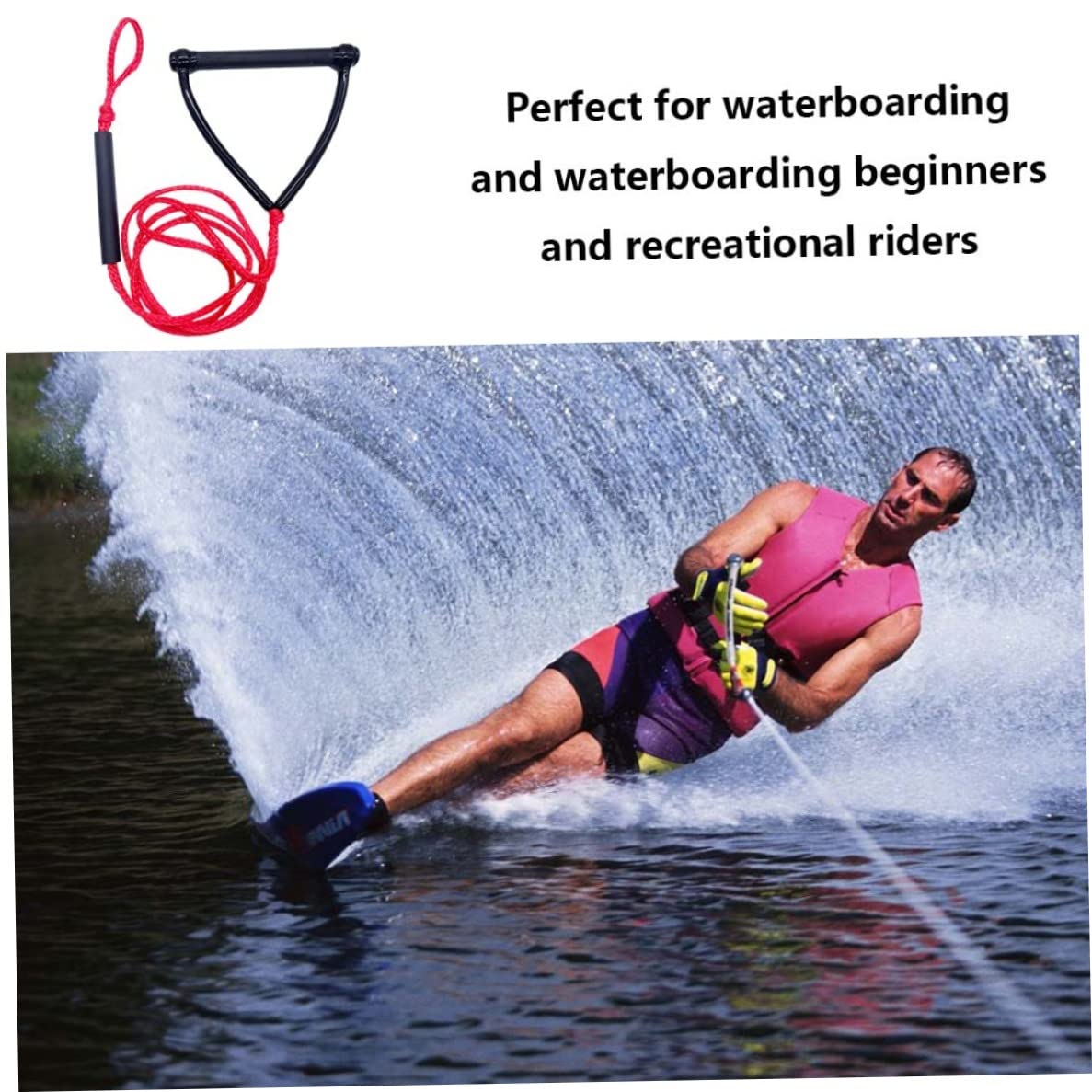 Cuerda de Wakeboard y Esquí Acuático Roja 24 Pies con Mango de Remolque