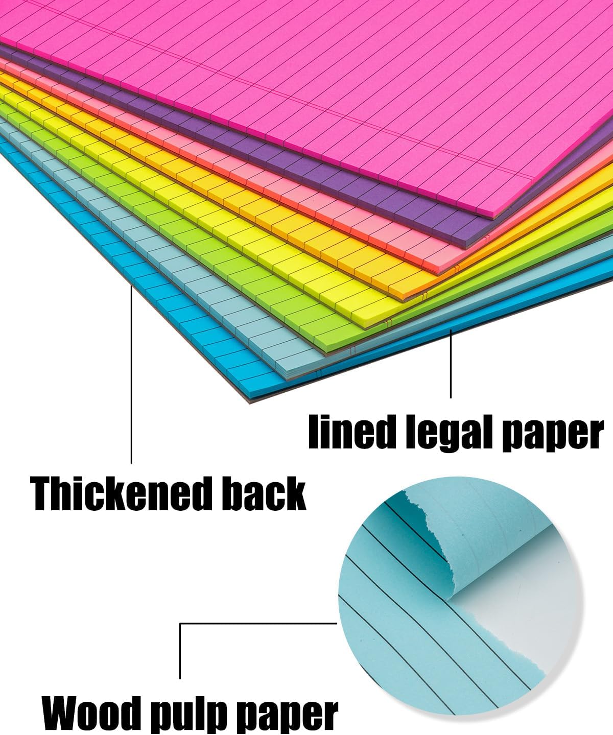 Colored Legal Pads 8.5 x 11 inches 8 Pack,70 GSM/19 LB Rainbow Wide Ruled Writing Pad High Brightness Neon Pads 8 Colors 30 Sheets Per Note pads for School,College,Office,Business-Large - Image 4