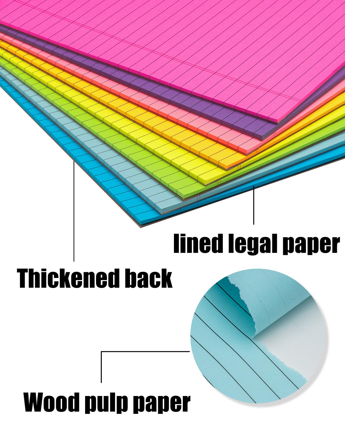 Magecubiku Colored Legal Pads 8.5 x 11 inches 8 Pack,70 GSM/19 LB Rainbow Wide Ruled Writing Pad High Brightness Neon Pads 8 Colors 30 Sheets Per Note pads for School,College,Office,Business-Large