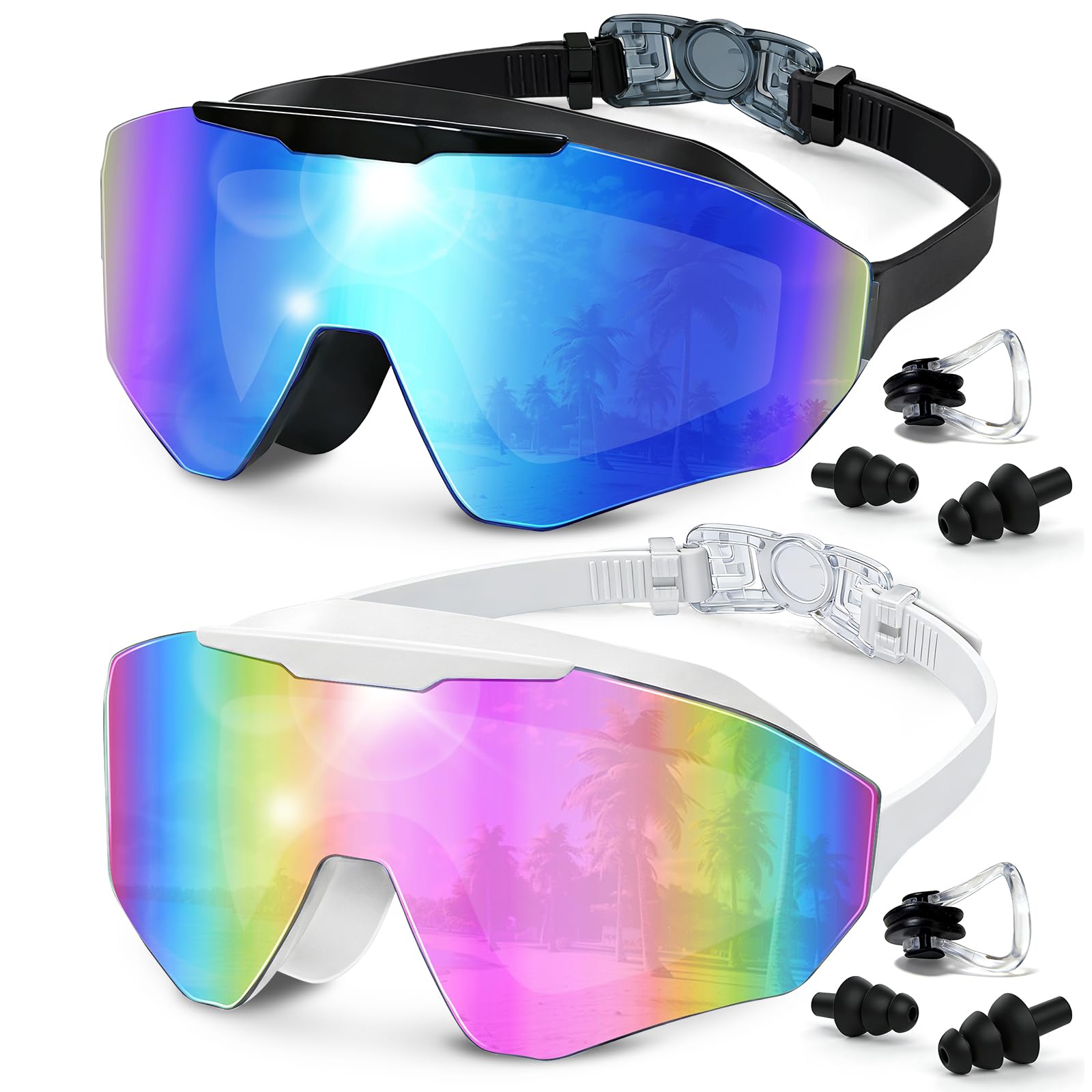 FUSHI&MON 2 Pack Swimming Goggles, No Leak Wide Vision Adult Swim Goggles for Men Women Youth, Anti-Fog & UV Protection, Soft Silicone Comfort Goggles with Case for Indoor & Outdoor Pool