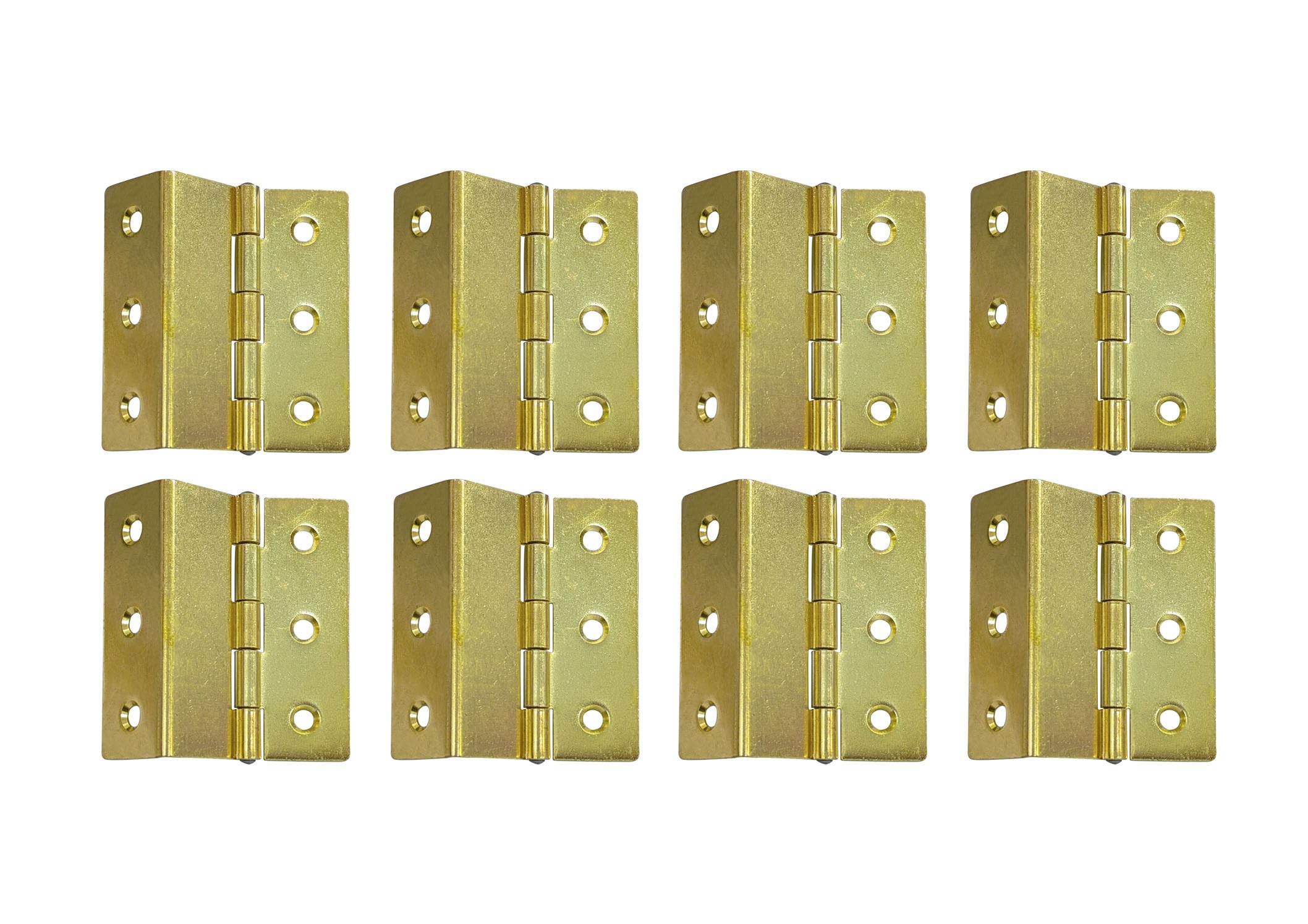 QCAA Heavy Duty 3 Fold Retro Chest Hinge, Half Surface for Chest, Cabinet, Furniture, 3" x 1.8mm, Brass Plated, Made in Taiwan, 8 Pack