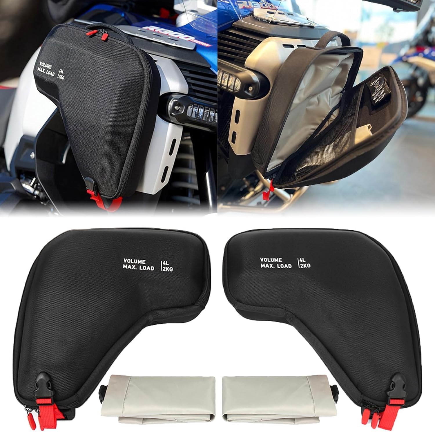 R1300GS ADV Motorcycle Radiator Cowl Side Bags 4L Nylon Fairing Left Right Tool Storage Bag with Waterproof Inner Pocket For BMW R 1300 GS ADV R1300GSA 2024 2025 Accessories